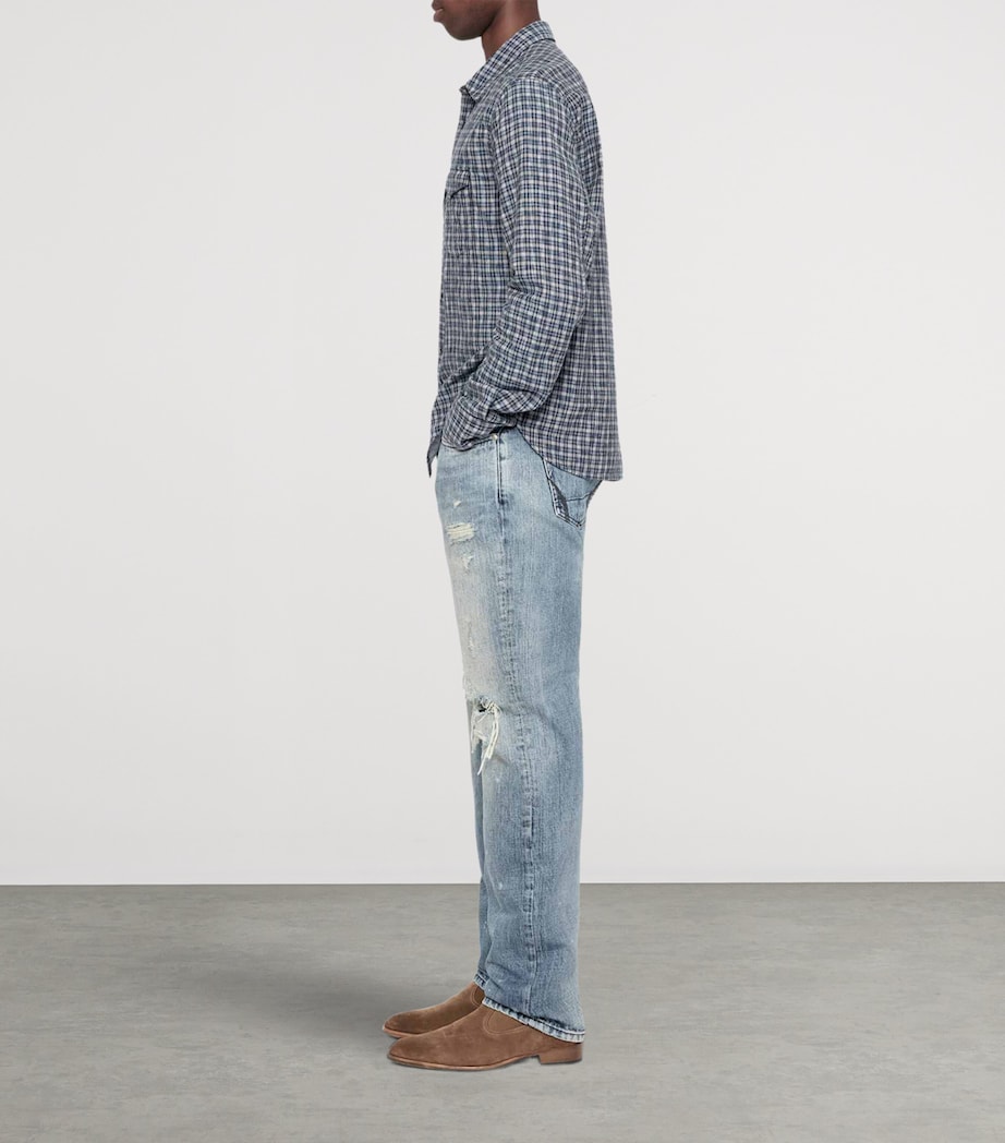AllSaints Mens Organic Cotton Check Court Shirt Indigo Blue Image 6