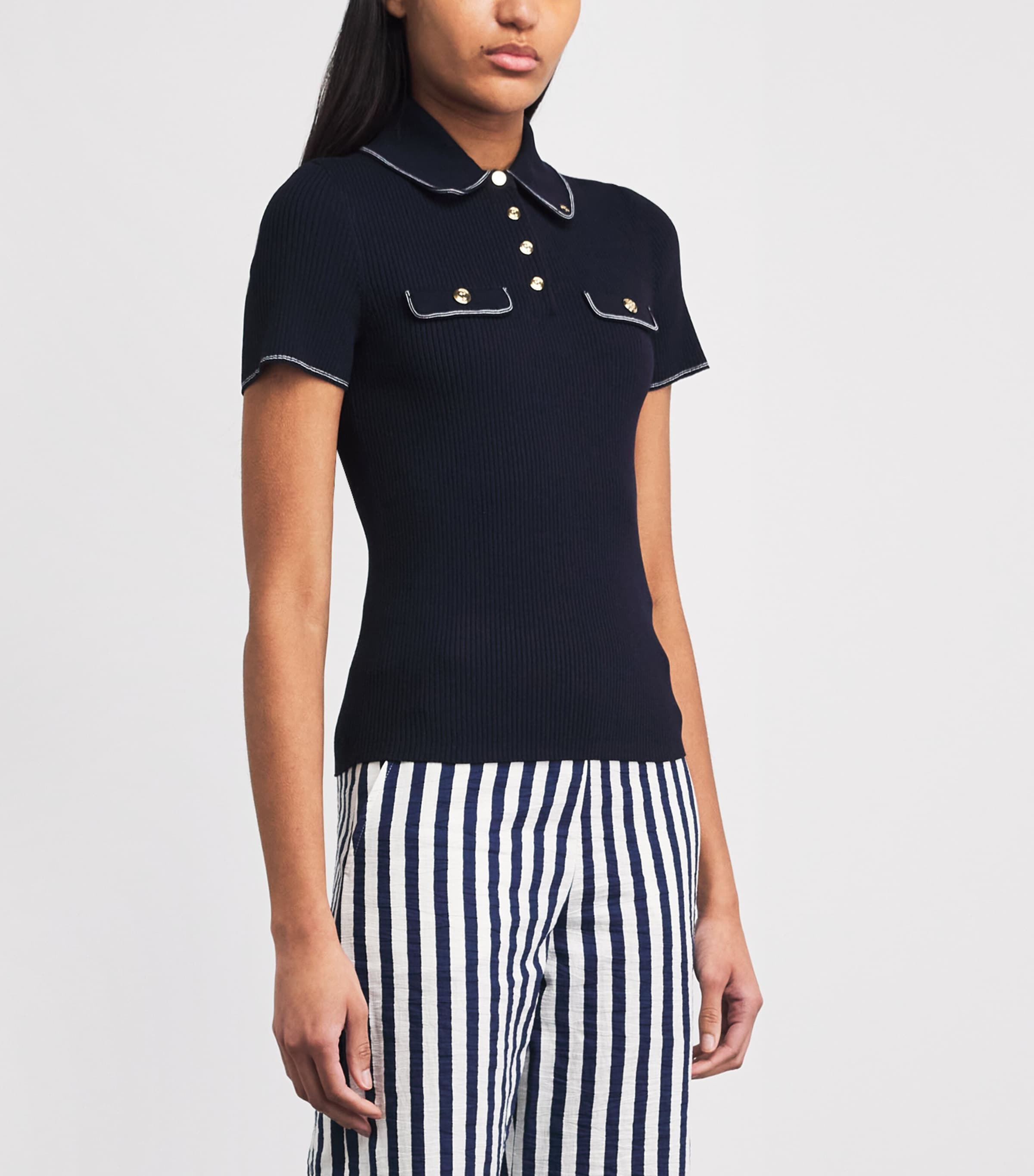 Maje Womens Ribbed Polo Shirt Navy Image 4