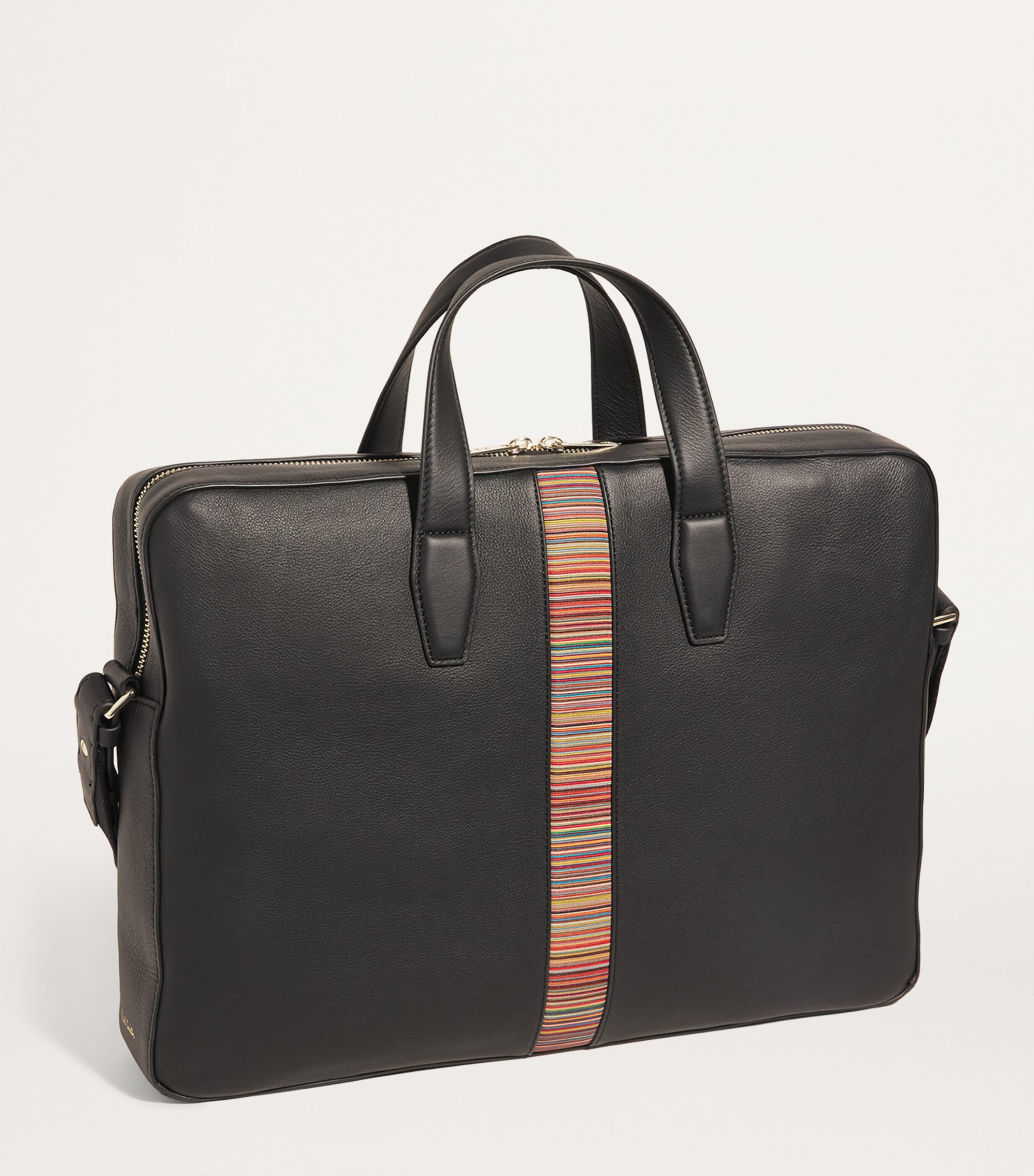Leather Signature Stripe Briefcase BLACK Image 3