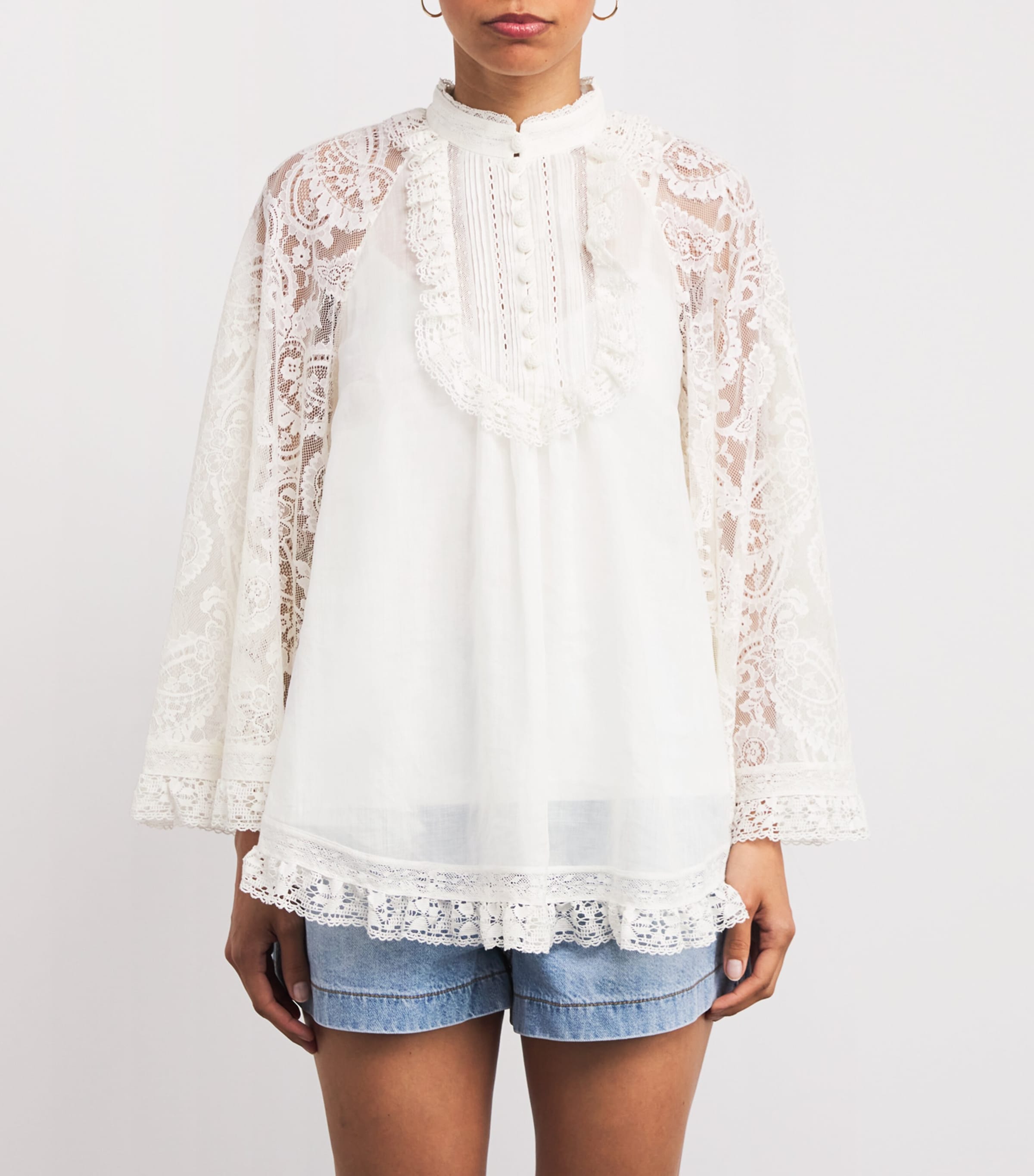 Tシャツ・カットソー Zimmermann FW25 Ascension Lace Yoke Tunic (3421TSS253 CRM) Ascension Lace Yoke Midi Dress Cream Online | Zimmermann