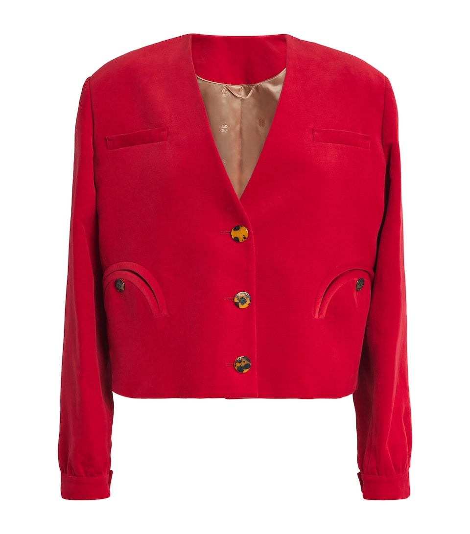 Blazé Milano Cotton-Linen Velvet Riviera Bolero Cardigan Crab
