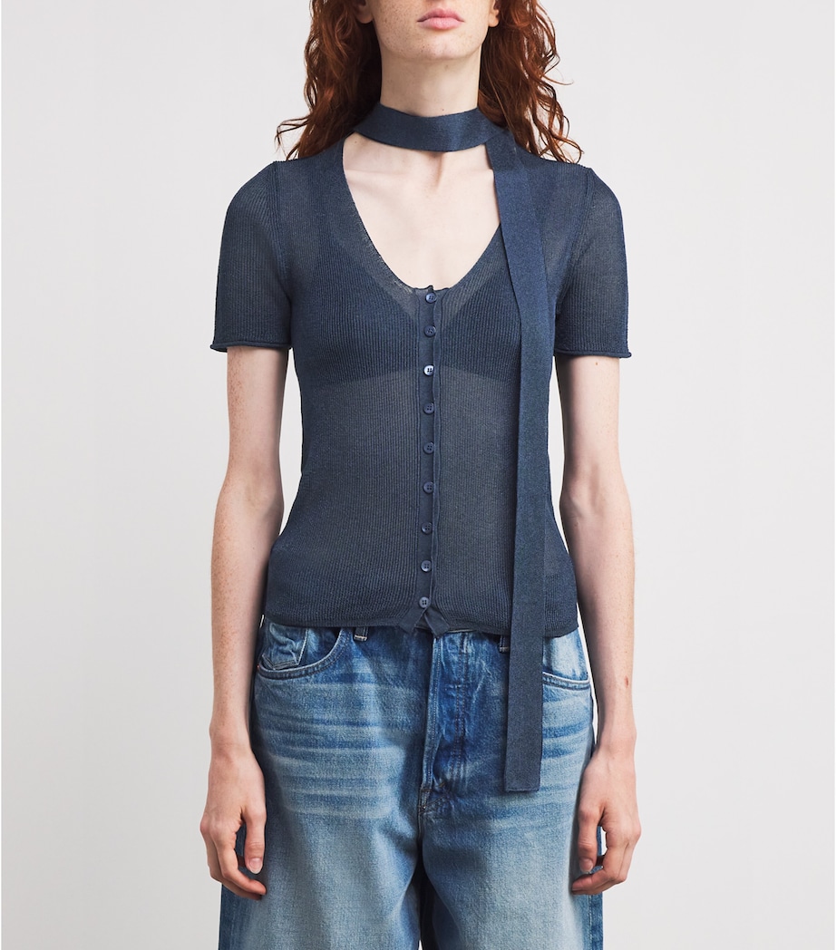 Short-Sleeve Scarf Cardigan NAVY Image 3