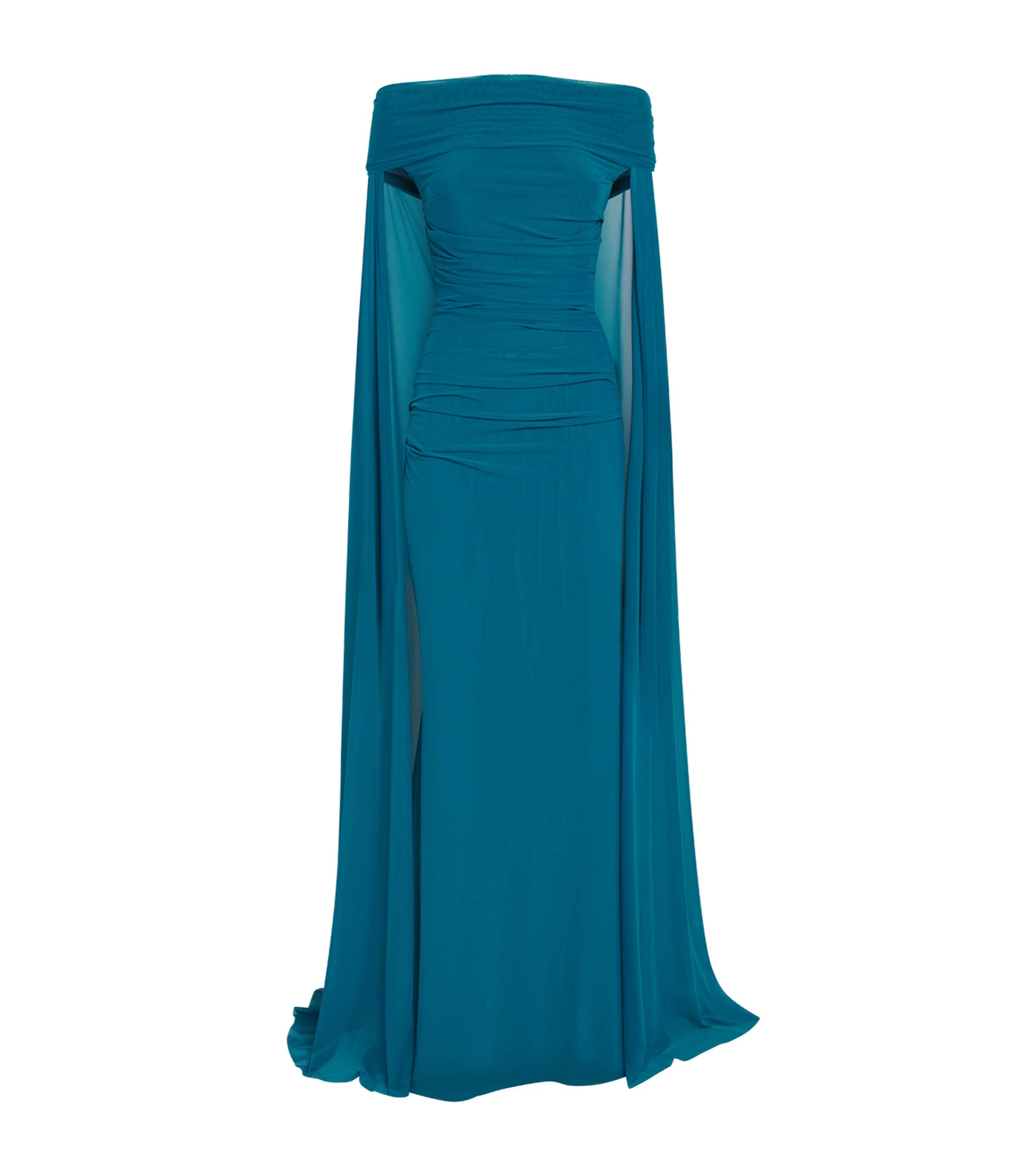 Talbot Runhof Tulle Cape-overlay Gown In Blue