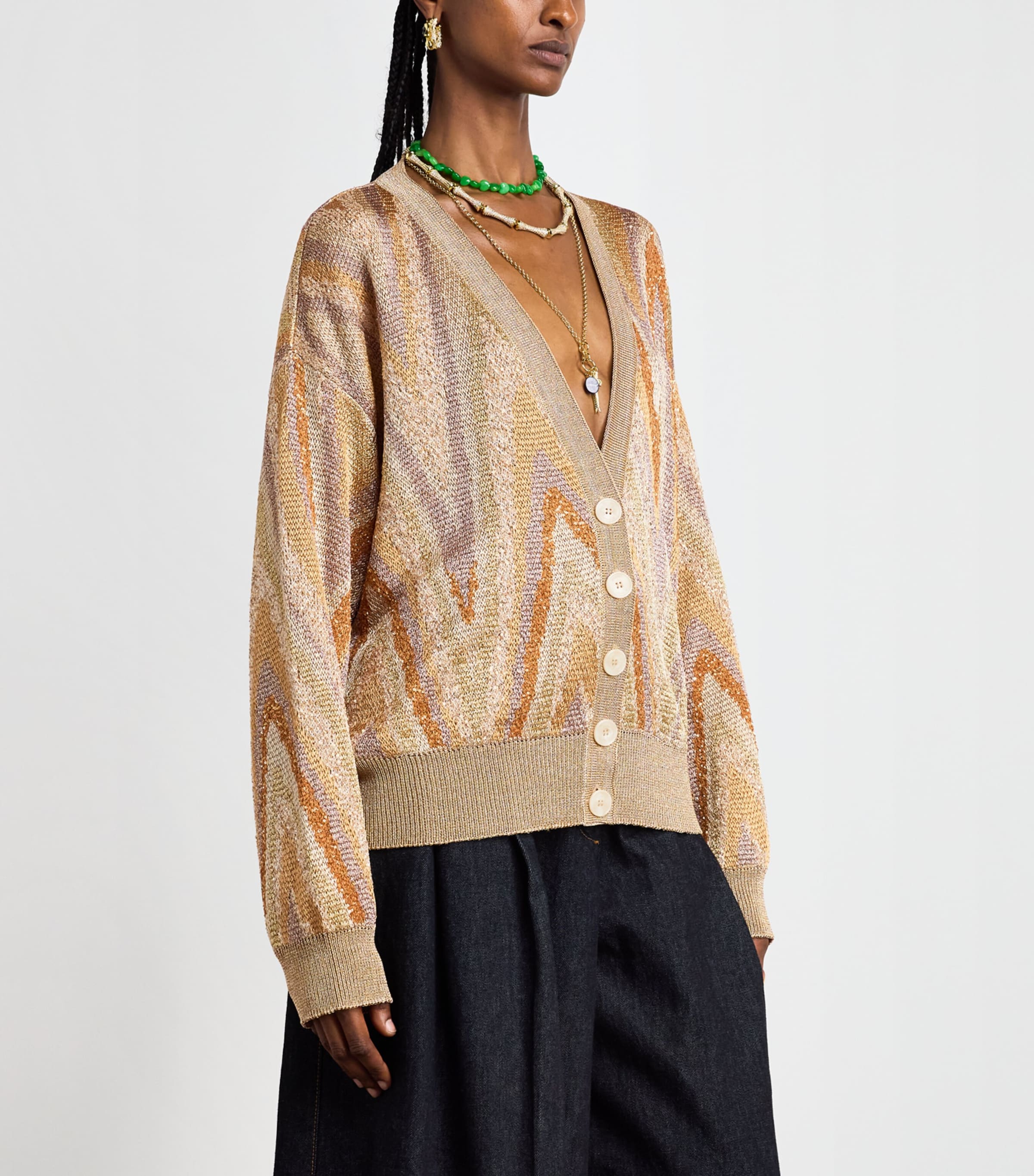 Missoni Womens Metallic Graphic Cardigan Cream Bse Gld Image 4