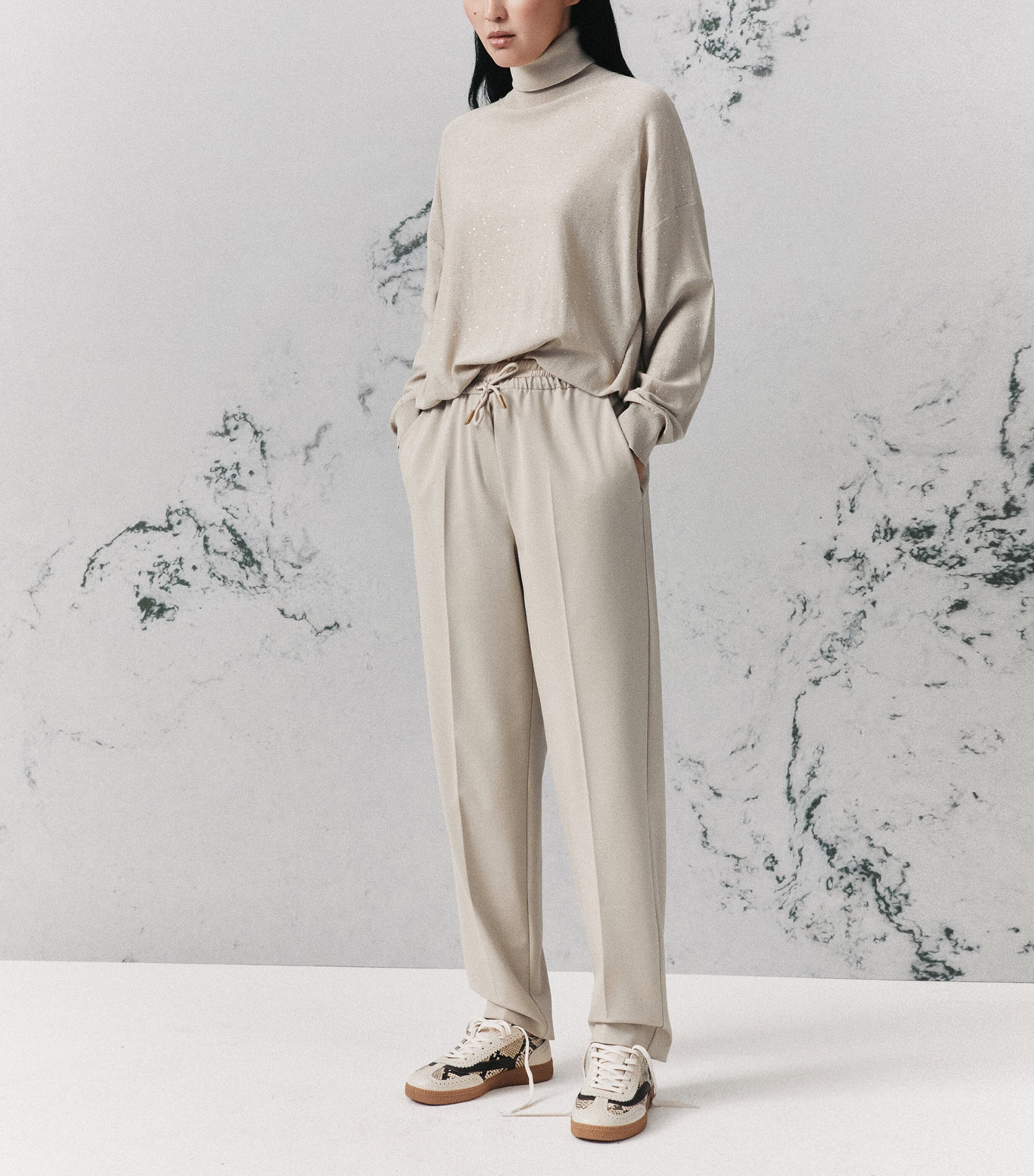 Marella Womens Drawstring Straight Trousers Turtledove Image 4