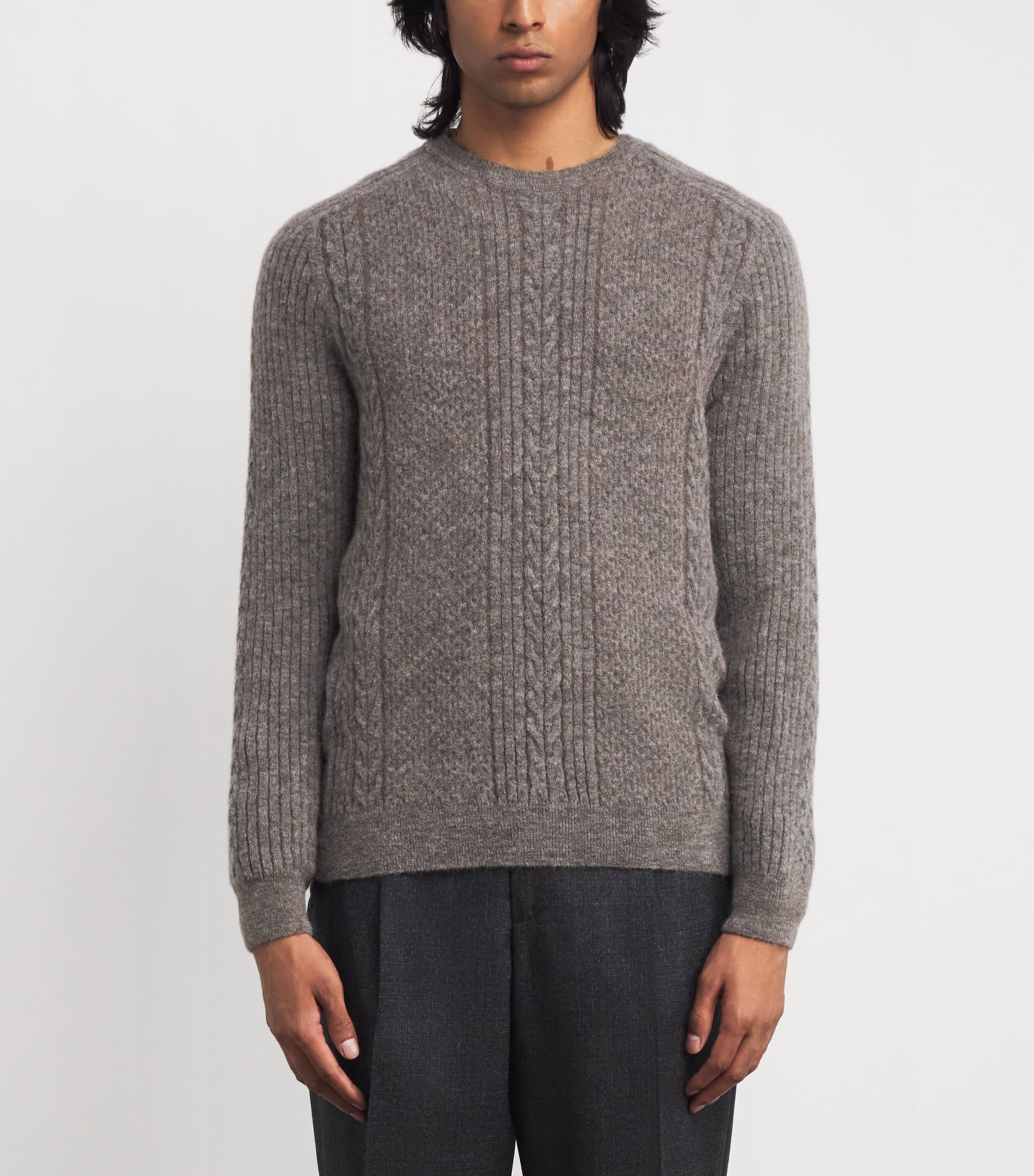 Pal Zileri Mens Alpaca-Blend Cable-Knit Sweater Grey Image 3
