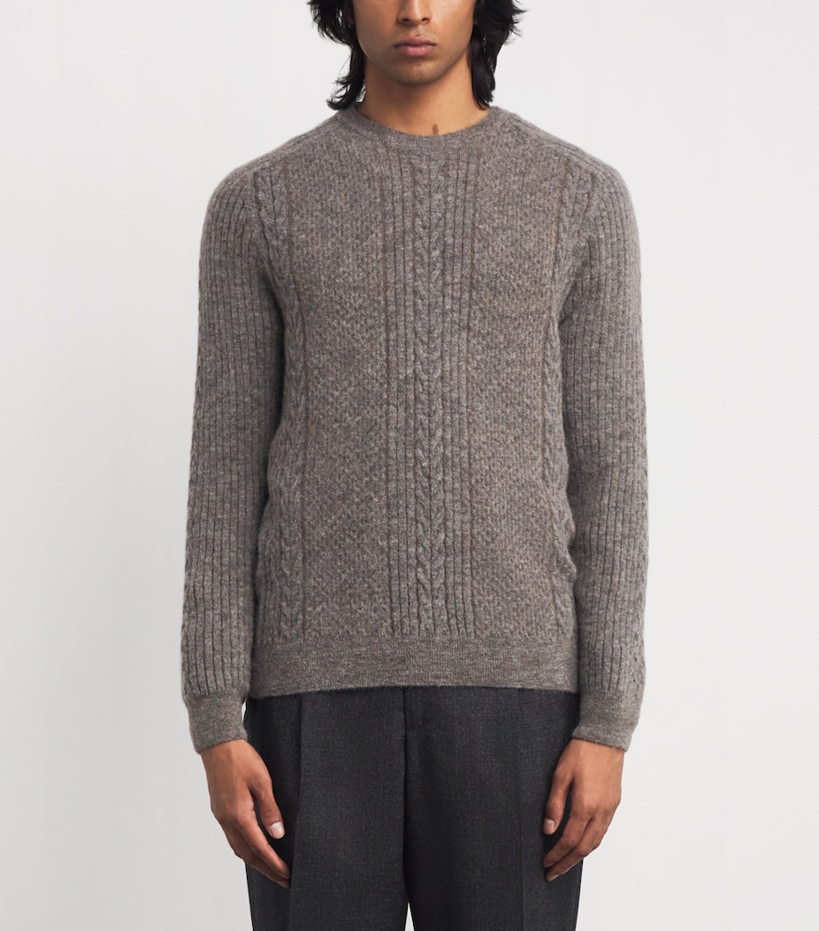Pal Zileri Mens Alpaca-Blend Cable-Knit Sweater Grey Image 3