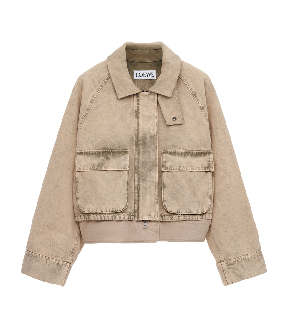 Distressed Denim Jacket BEIGE Image 1