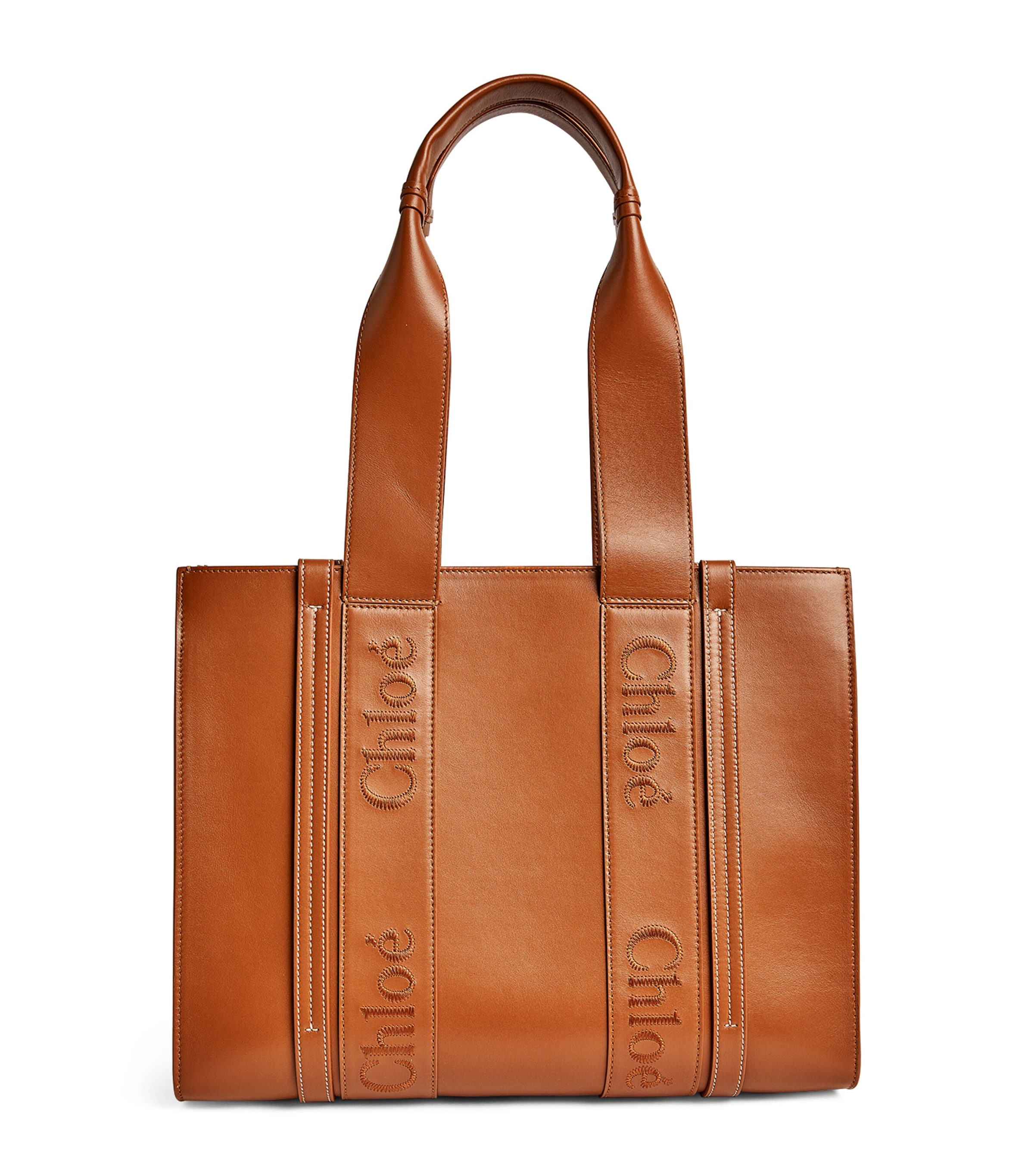 Shop Chloé Medium Leather Woody Tote Bag In Brown