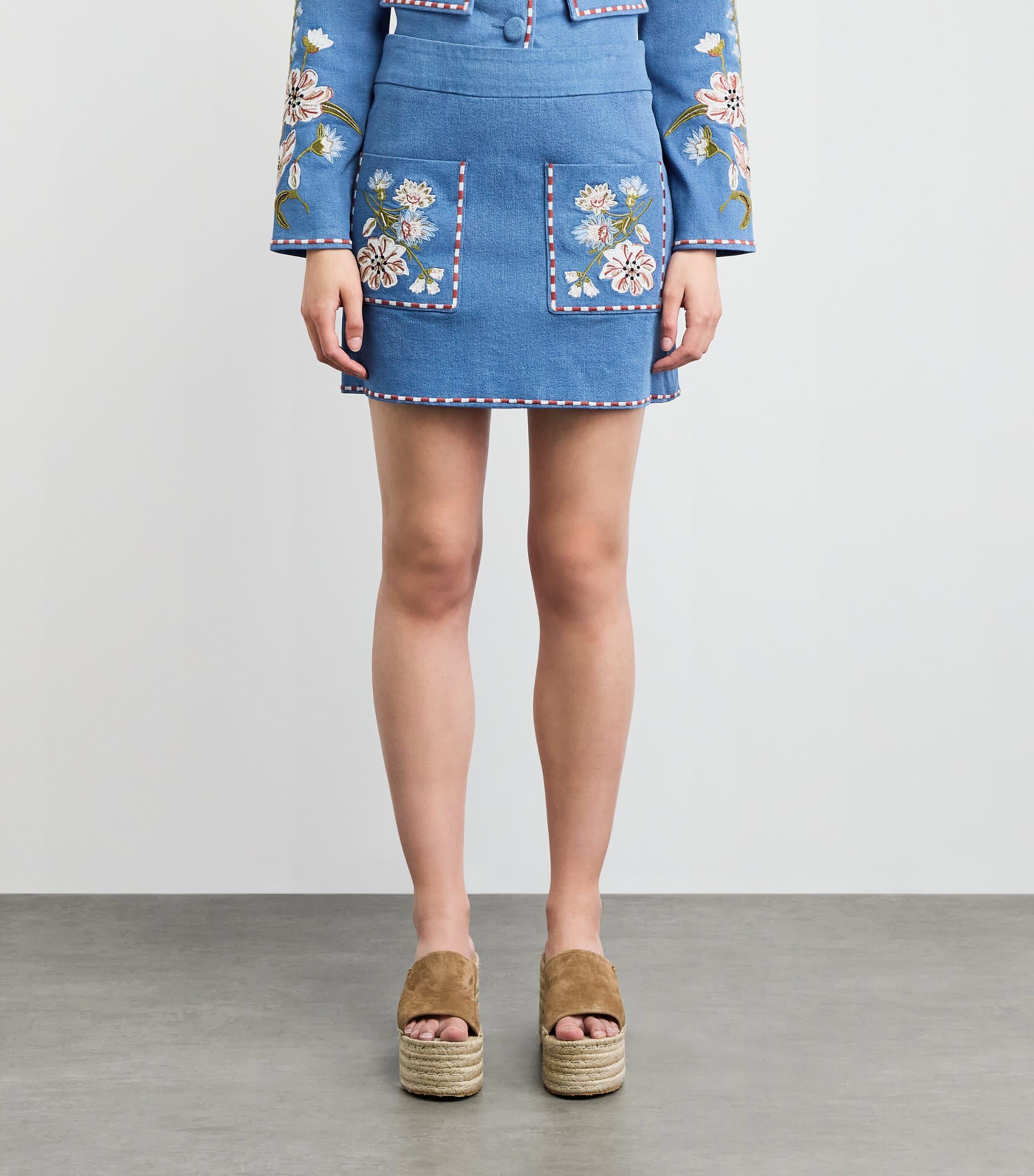 Veronica Beard Womens Denim Embroidered Mini Skirt Sea Glare Image 4