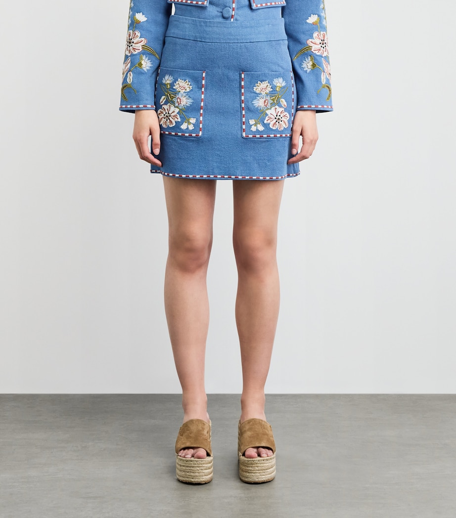 Veronica Beard Womens Denim Embroidered Mini Skirt Sea Glare Image 4
