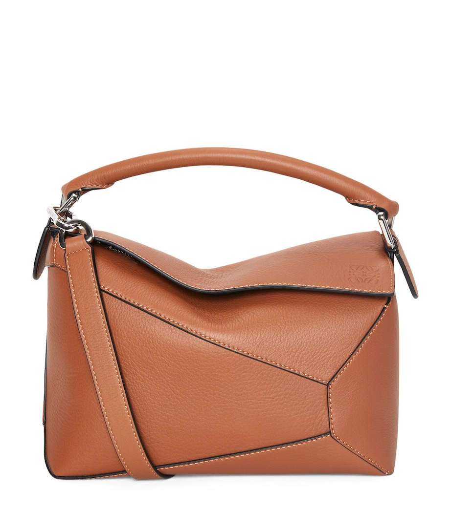 Small Leather Puzzle Edge Top-Handle Bag TAN Image 1