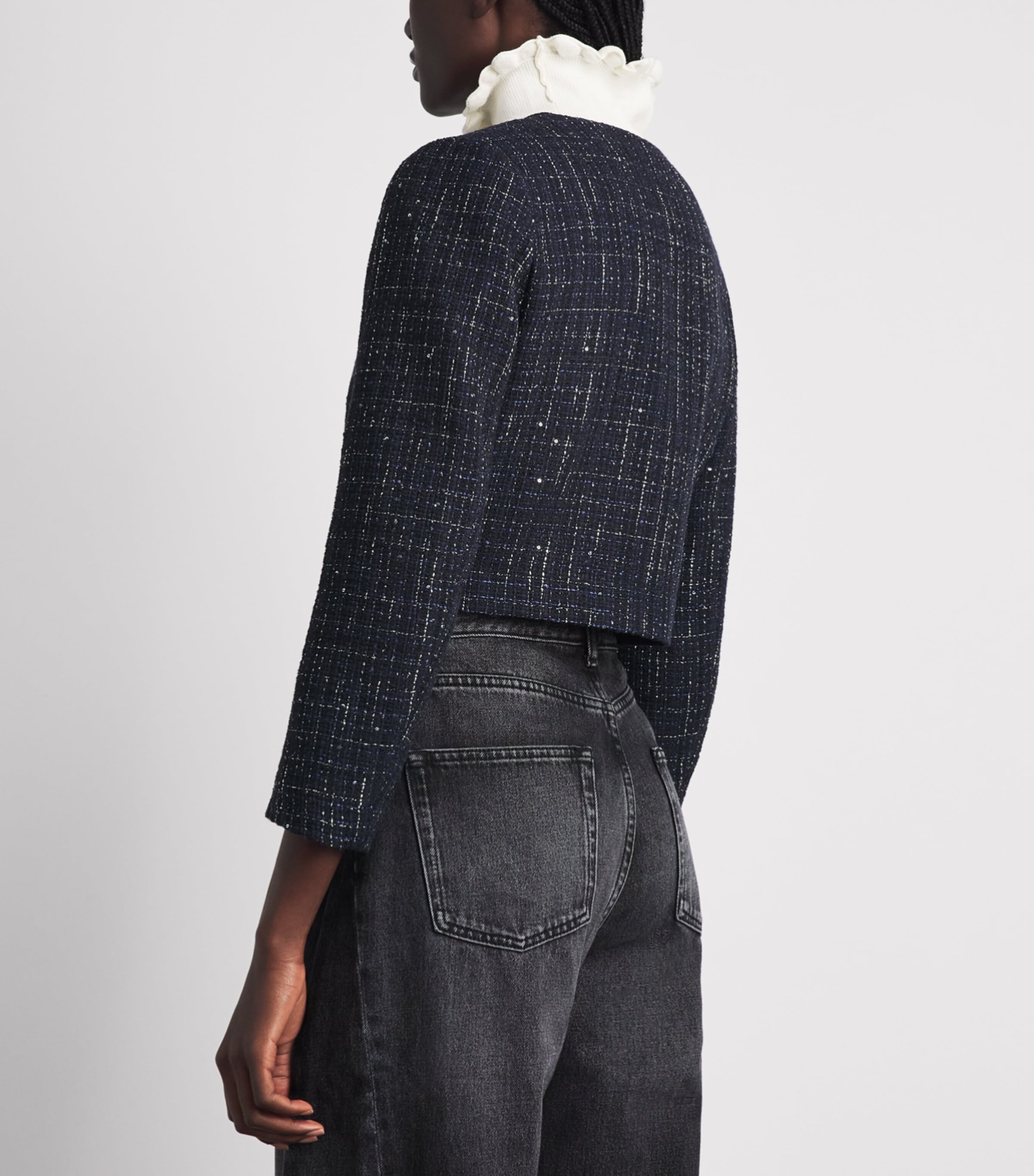 Sandro Paris Womens Tweed Sequinned Cropped Jacket Blue Image 5