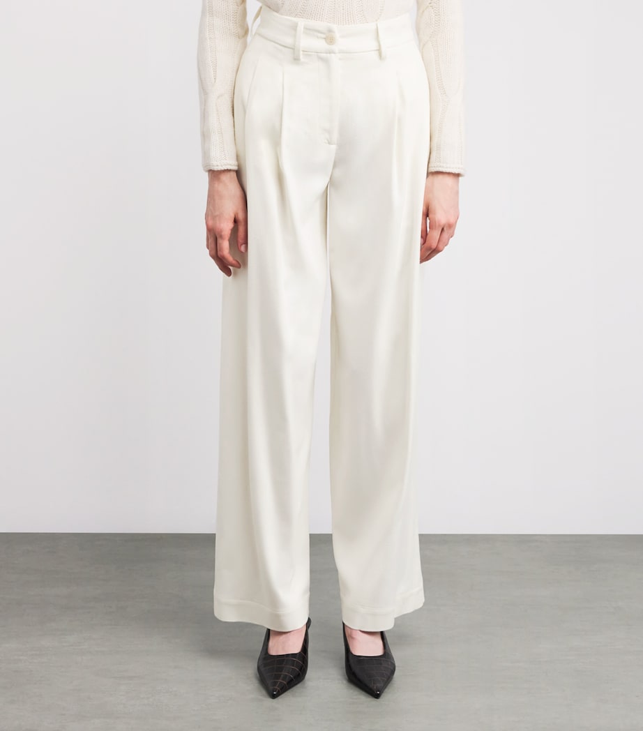 Kid Cashmere Wide-Leg Tailored Trousers 12218 WHITE Image 3