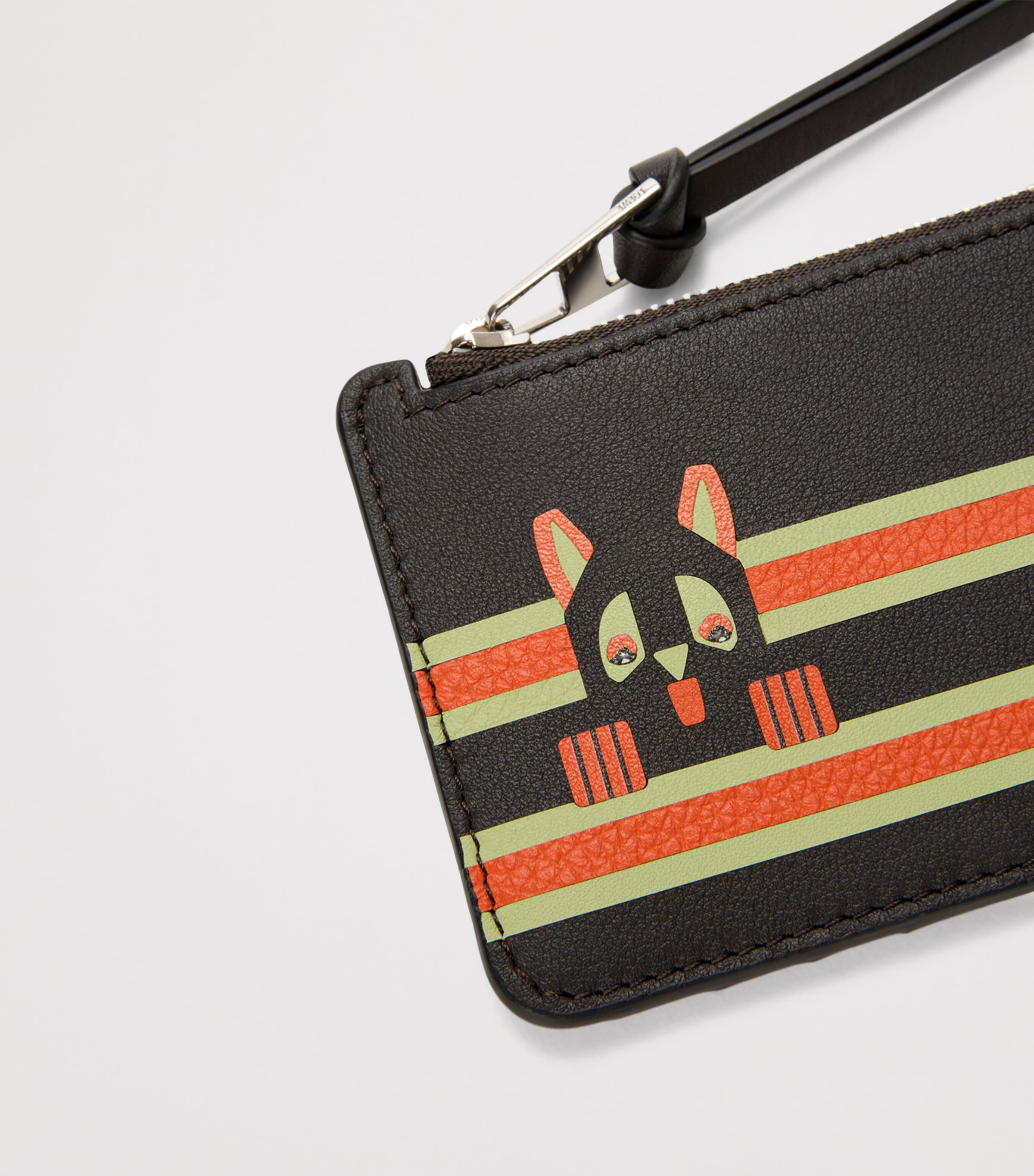 x Louis Wain Leather Futurist Cat Card Holder DARK TAUPE/ORANGE Image 4