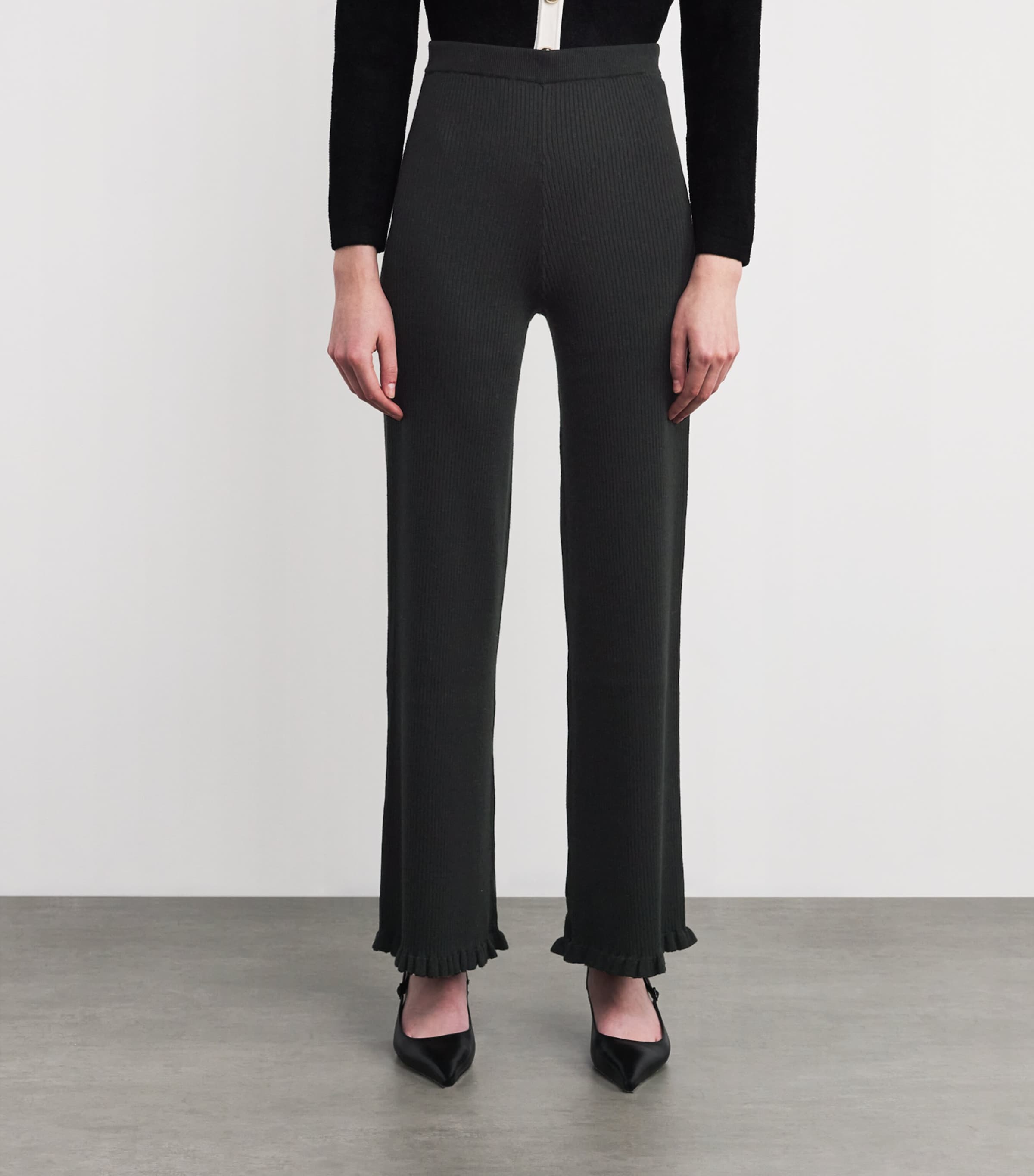 Flared Knit Trousers BLACK Image 3