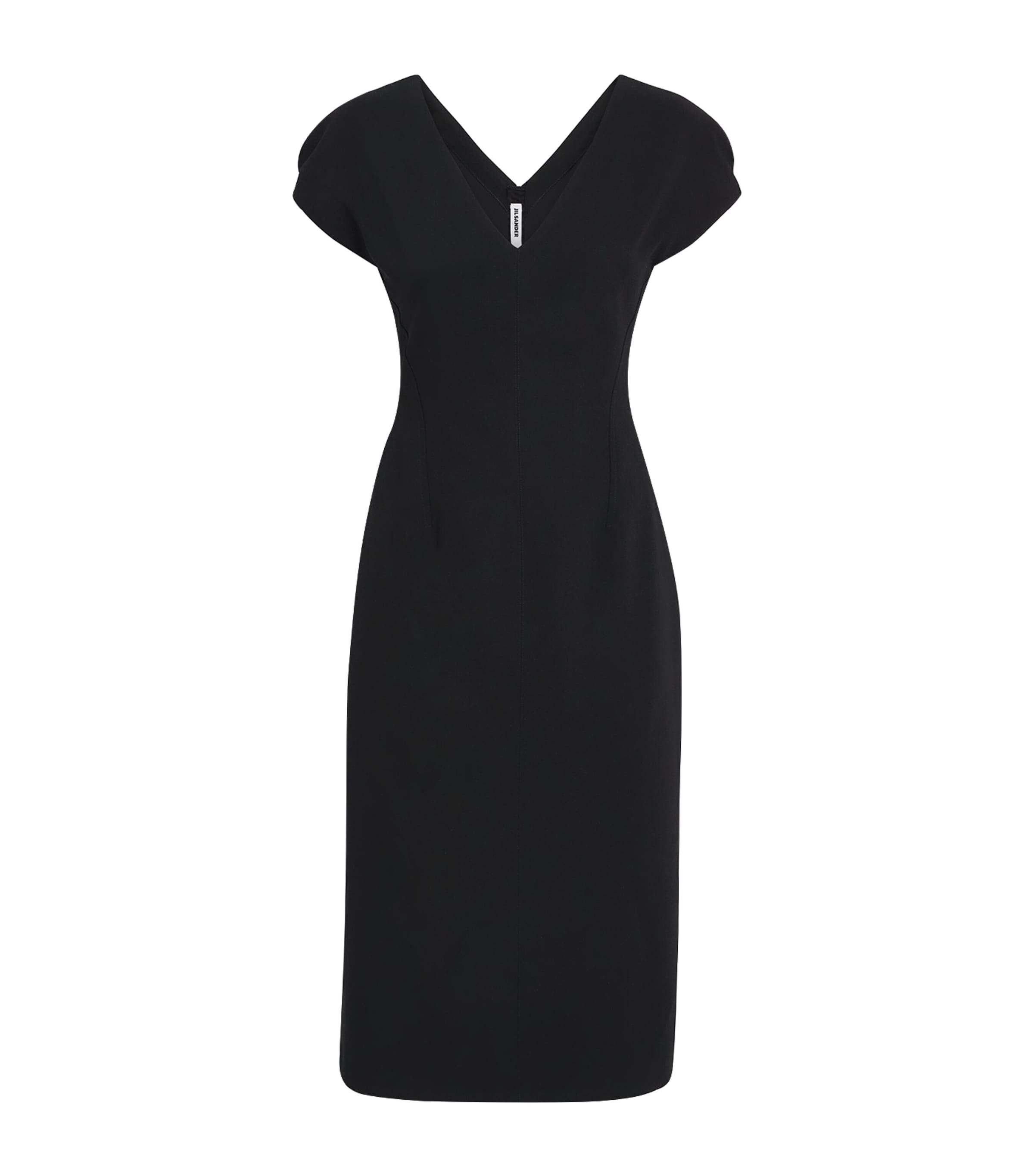 Jil Sander Womens Wool Sablé V-Neck Midi Dress Black Image 1
