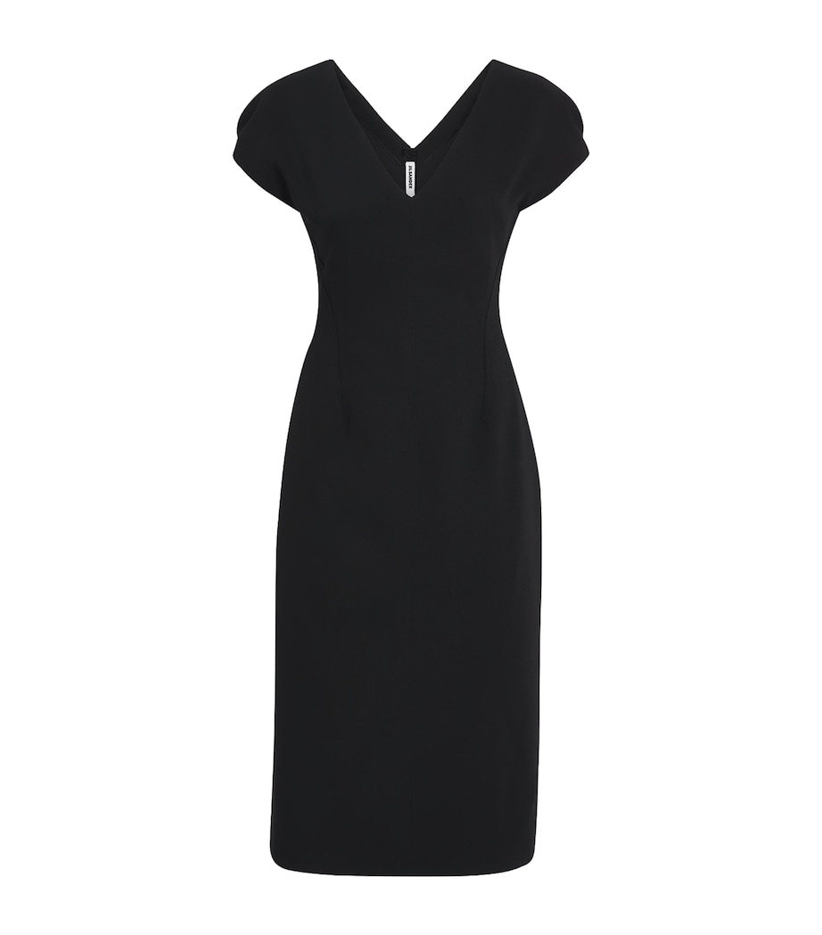 Jil Sander Womens Wool Sablé V-Neck Midi Dress Black Image 1