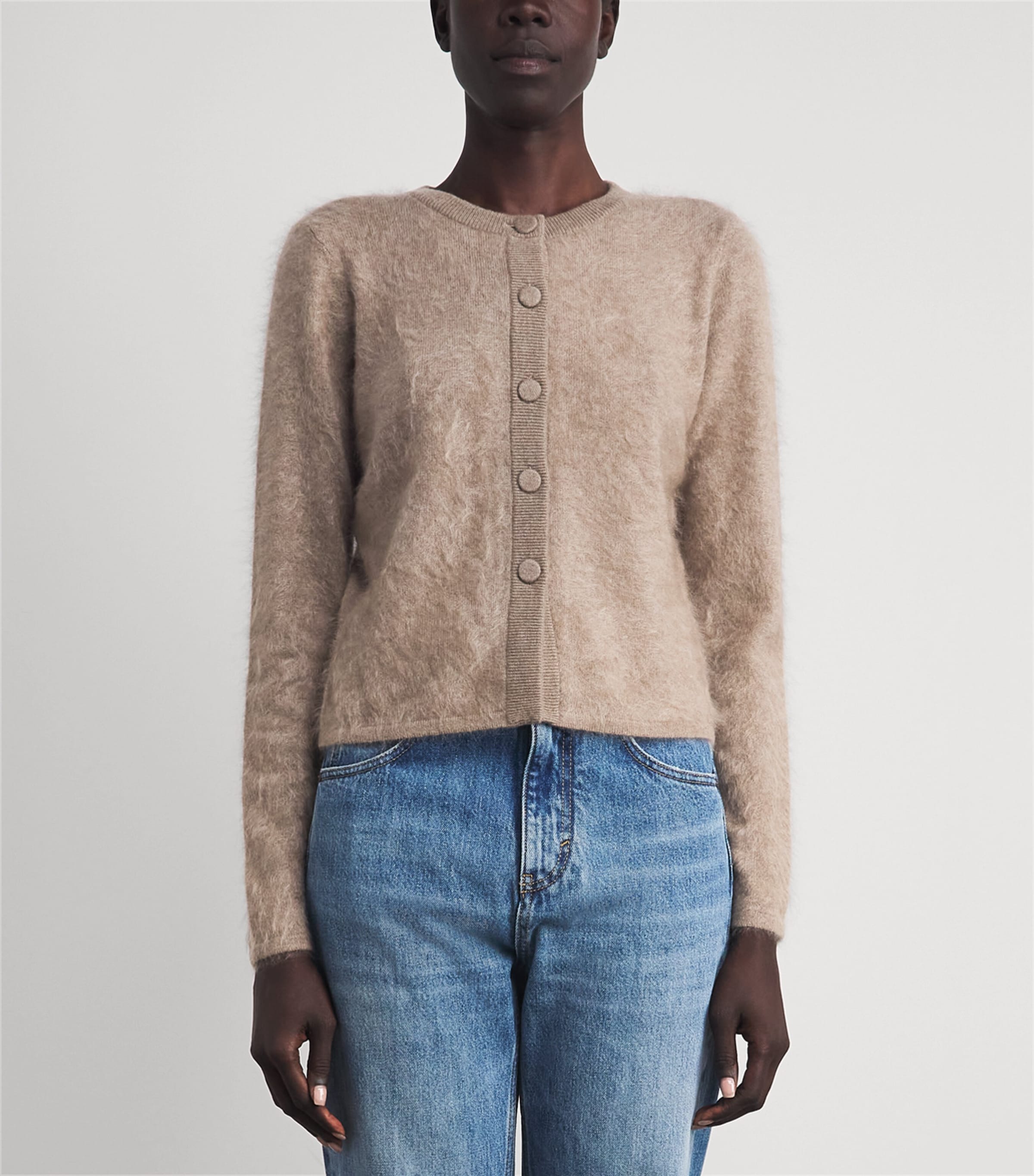 Toccin Womens Cashmere Mariah Cardigan Taupe Melange Image 4