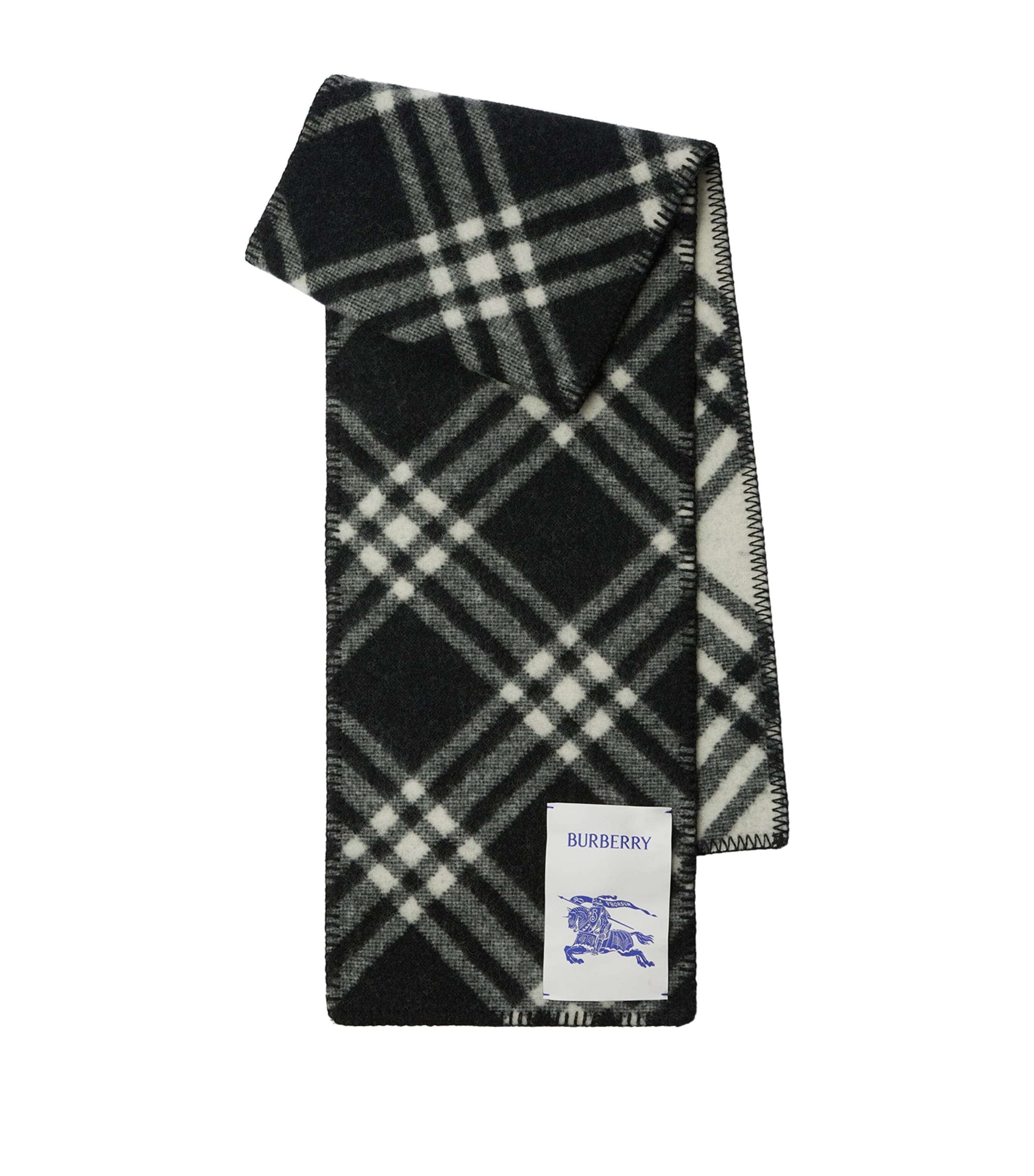Burberry Wool Check Scarf In Black