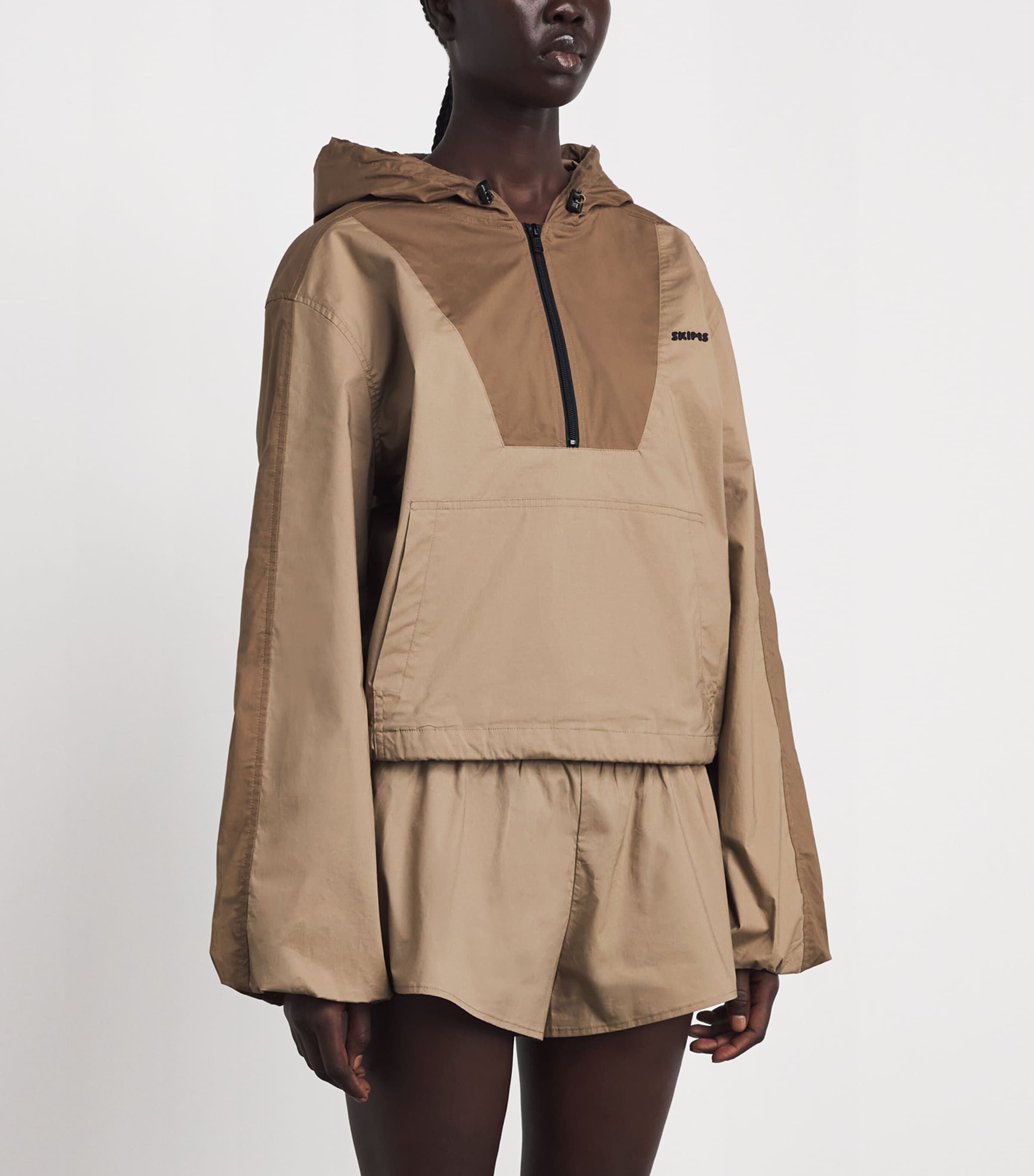 Skims Womens Woven Cotton Half-Zip Hoodie Desert Image 4