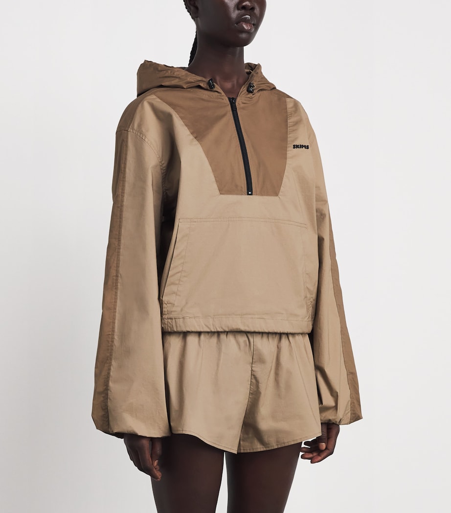 Skims Womens Woven Cotton Half-Zip Hoodie Desert Image 4