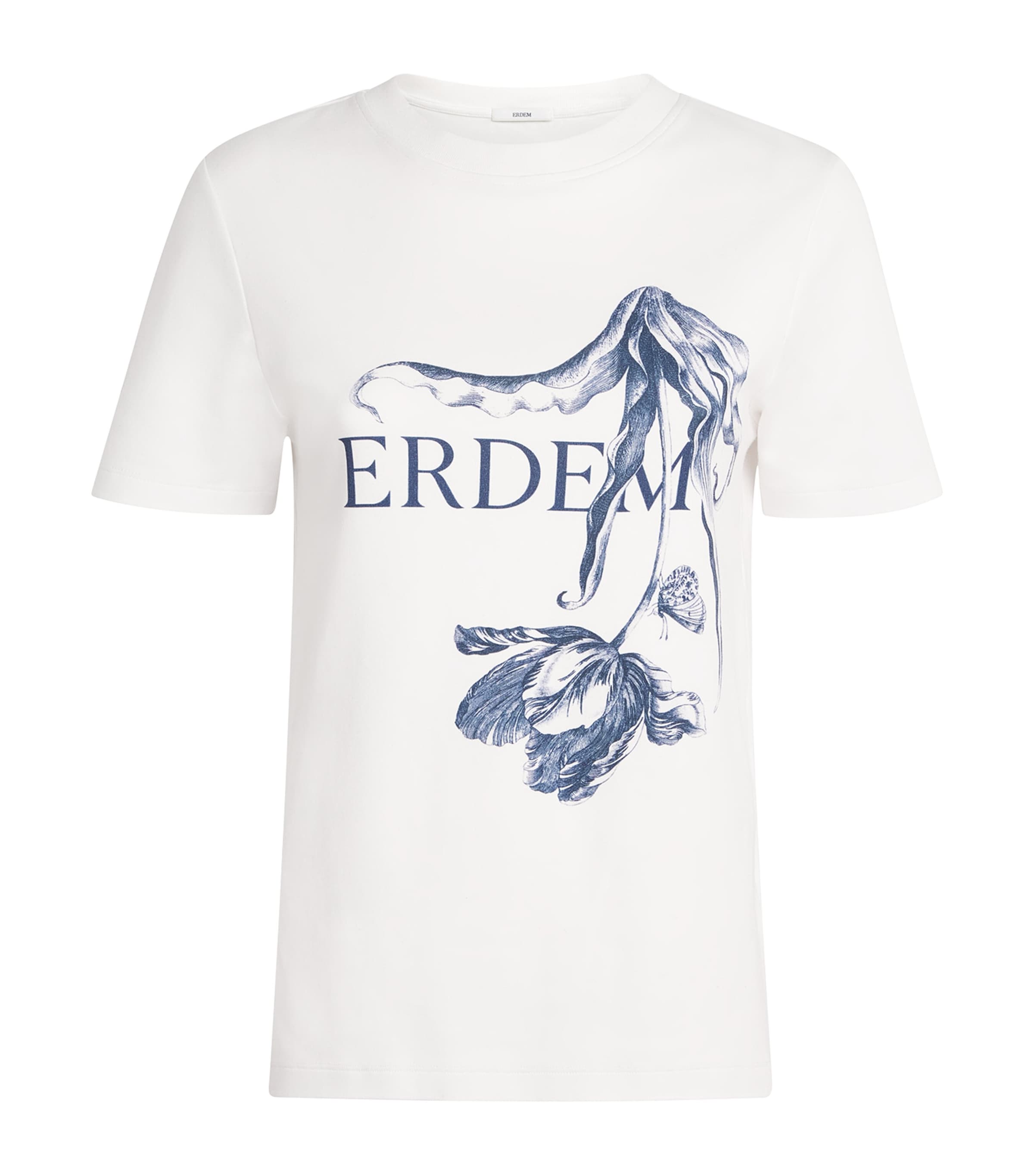Erdem Womens Cotton Floral Print T-Shirt Btnical Engrve White Image 1