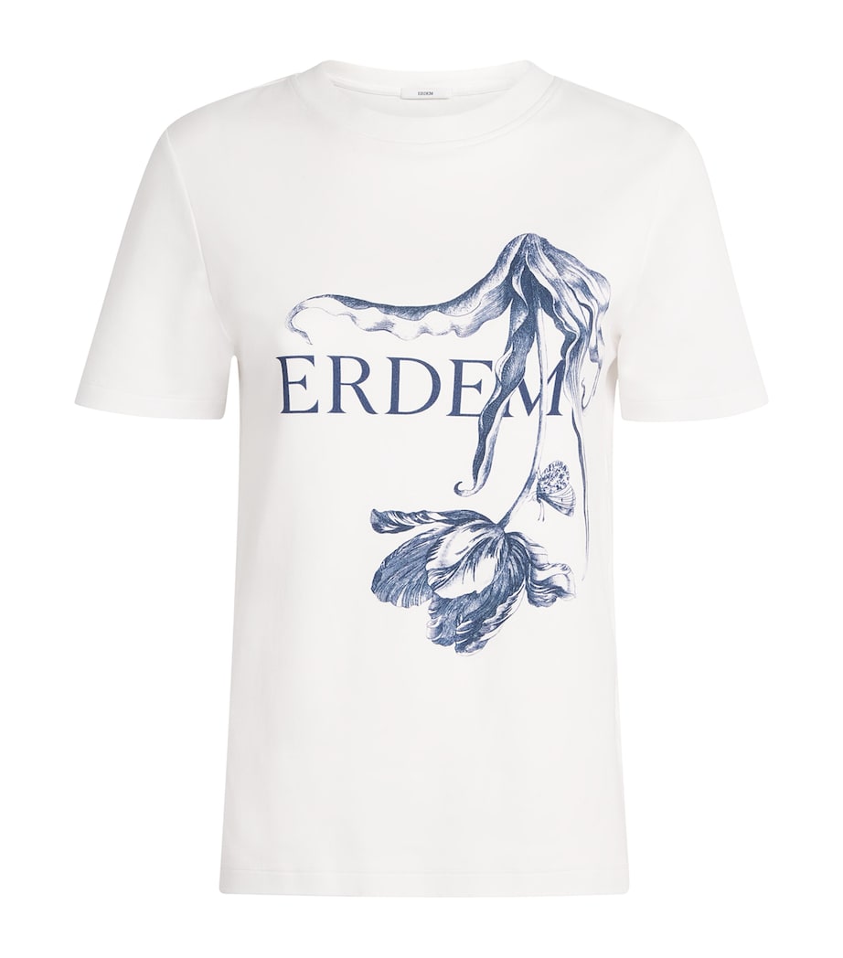 Erdem Womens Cotton Floral Print T-Shirt Btnical Engrve White Image 1