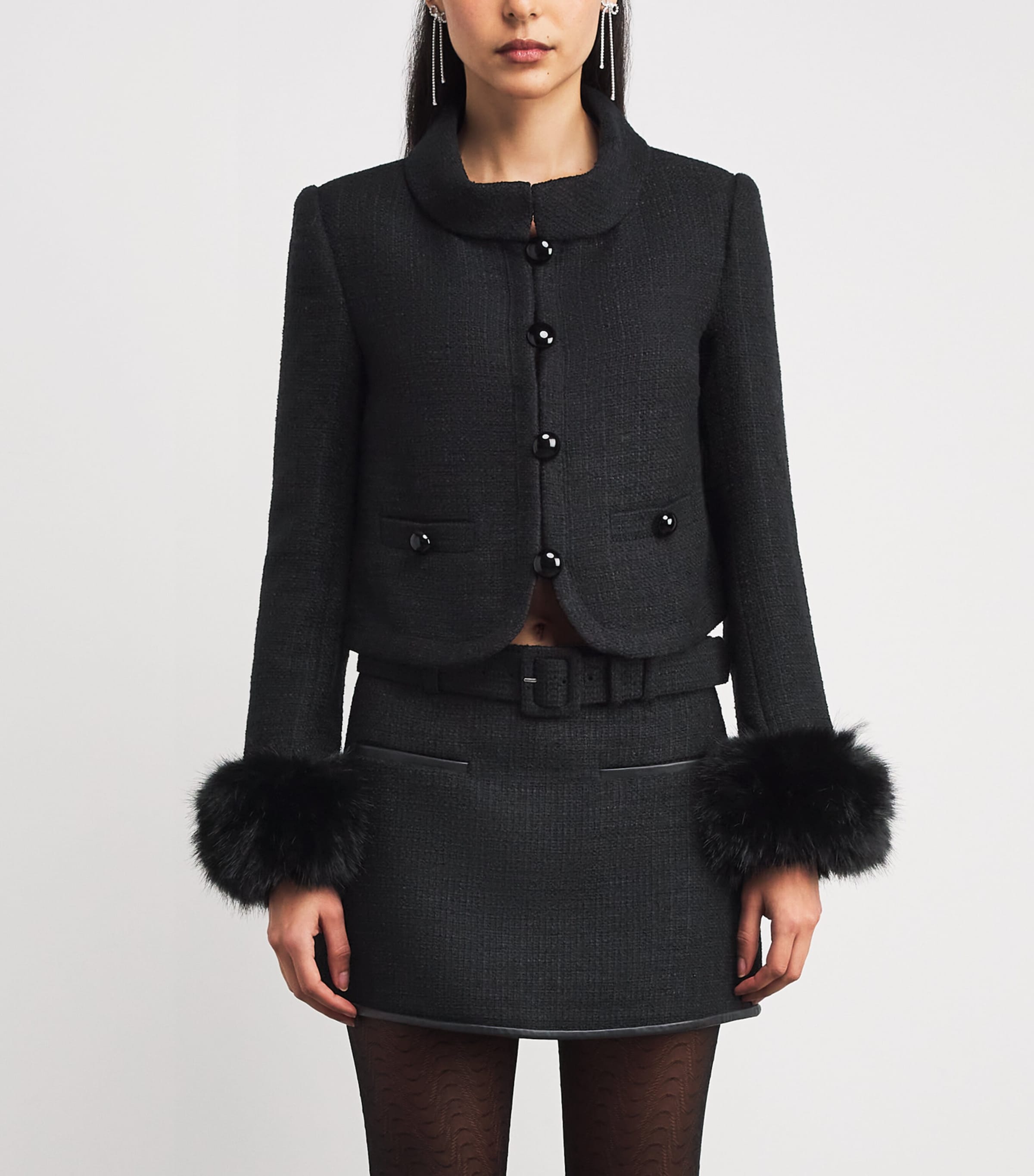 Faux Fur Bouclé Blazer BLACK Image 3