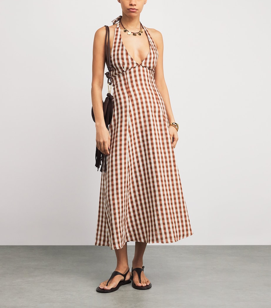 Linen Halterneck Marais Midi Dress GINGHAM CEDAR Image 2