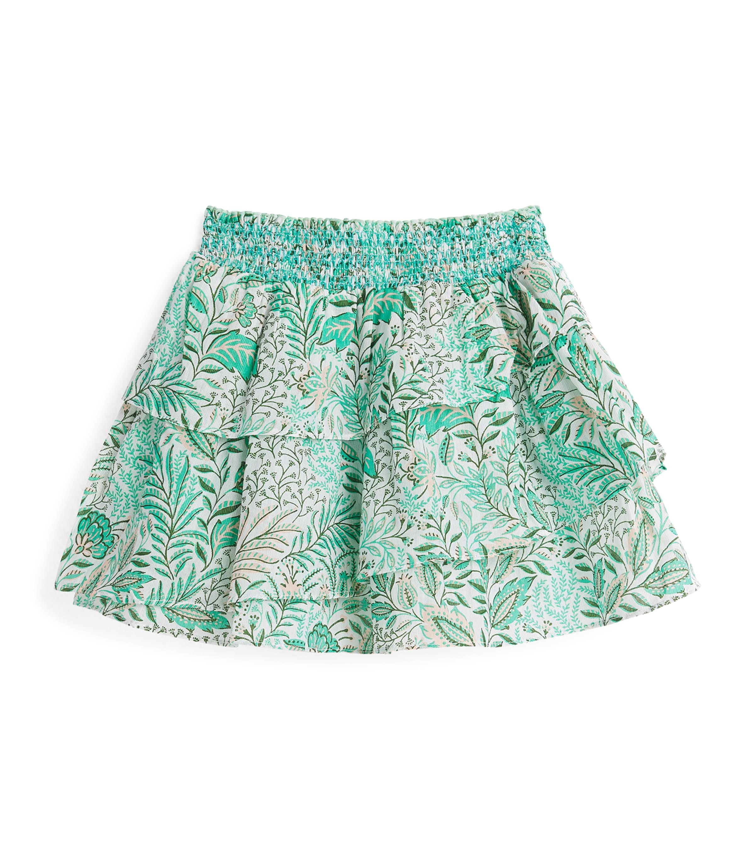 Poupette St Barth Kids Cotton-Blend Tiered Mini Skirt (4-12 Years) Green Palmarosa Image 1