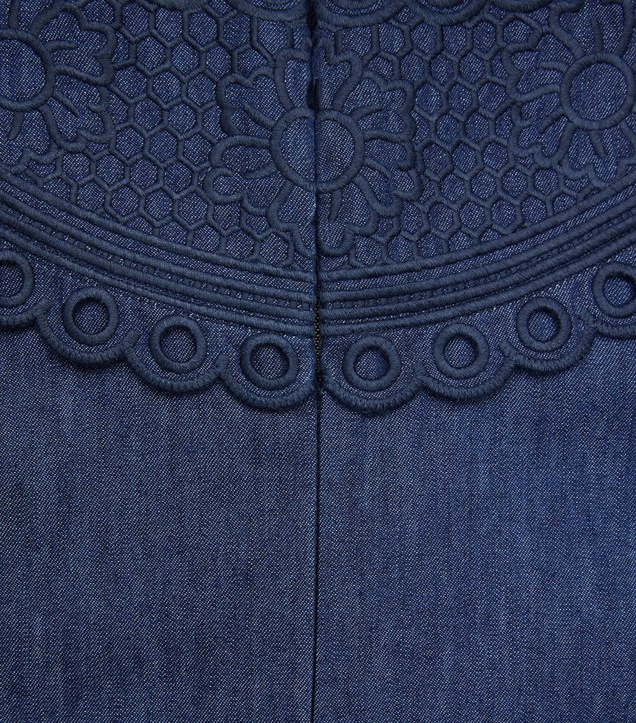 Zimmermann Womens Denim Broderie Mahon Blouse Ink Ink Image 6
