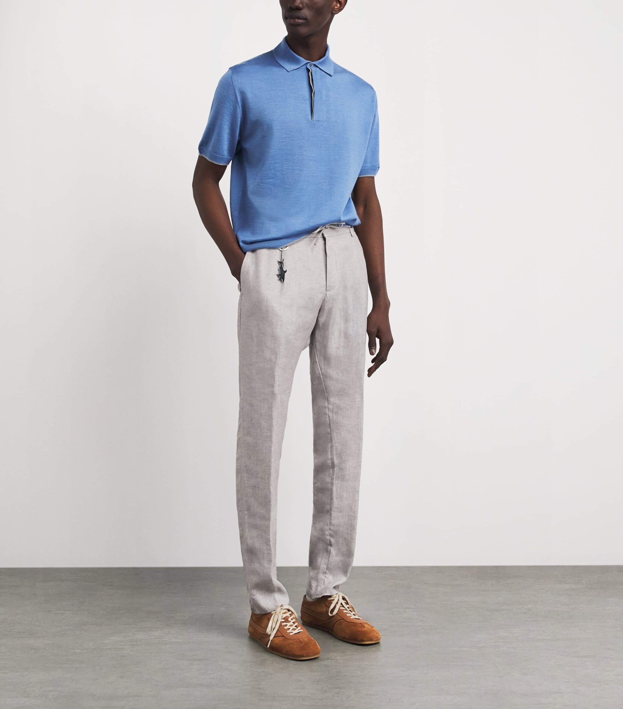 Paul & Shark Mens Linen Chino Trousers Medium Grey Image 2