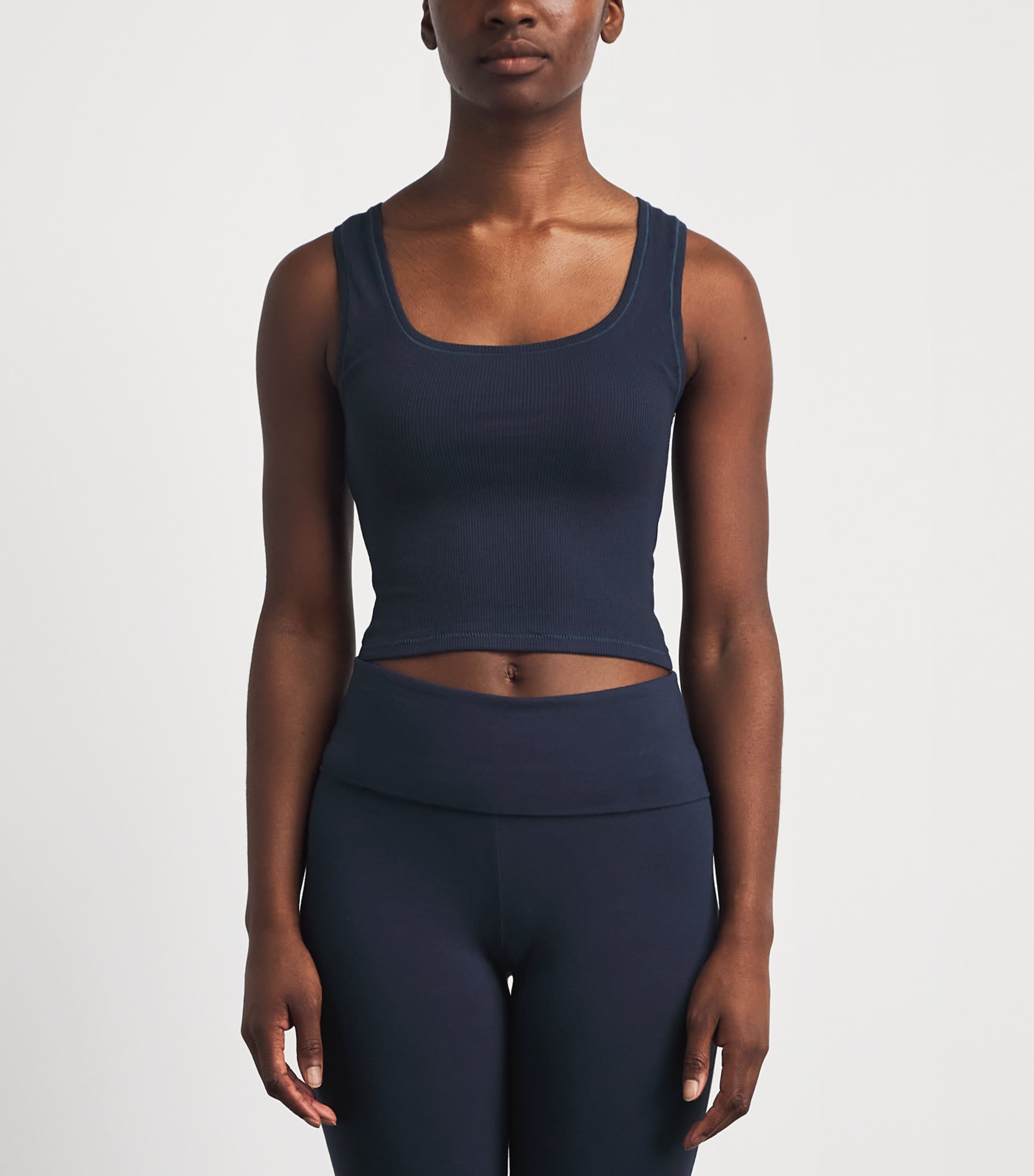 Skims Womens Cotton Ribbed Cropped Tank Top Navy Image 4