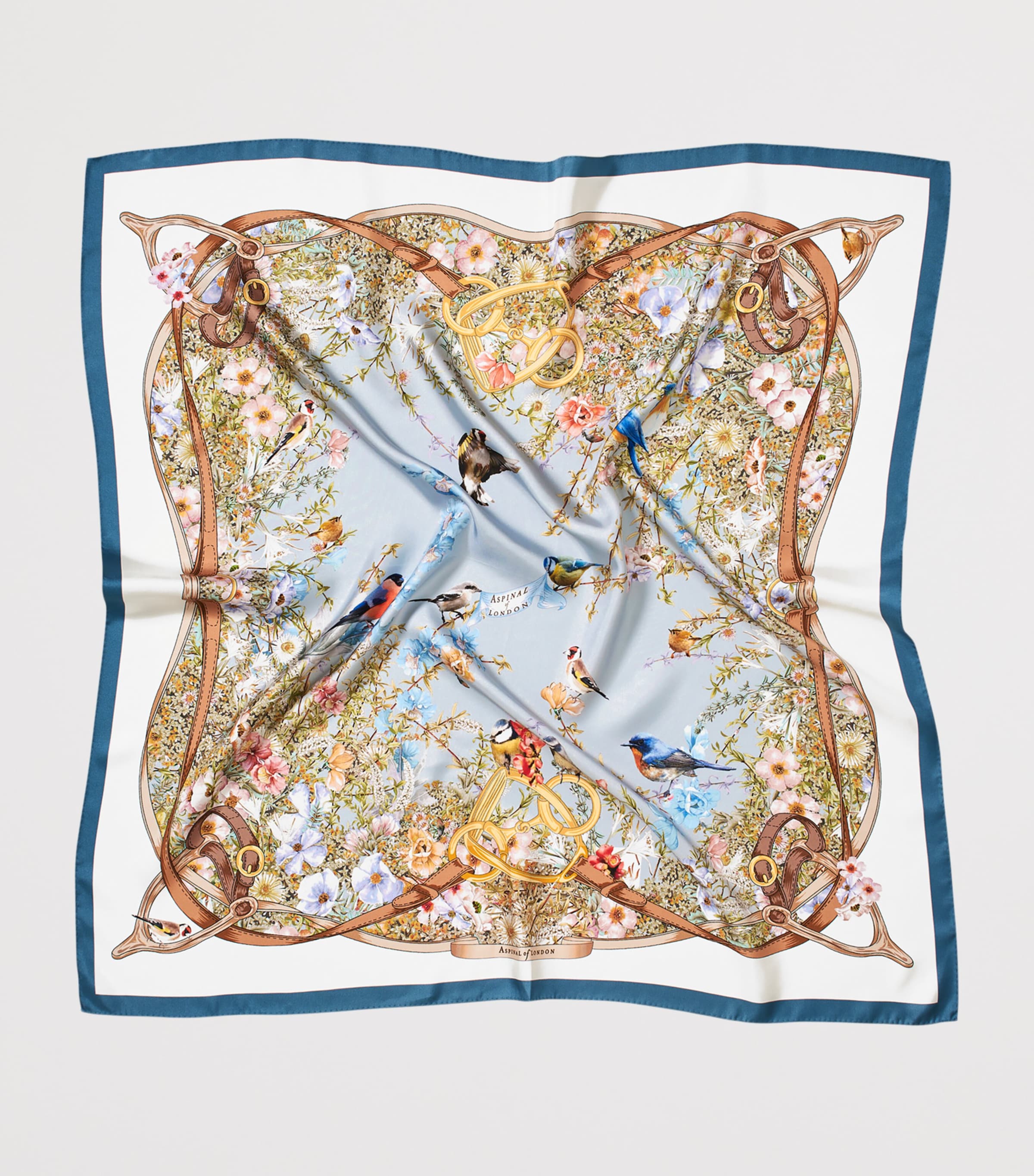 Aspinal Of London Silk Edwardian Garden Scarf Skyblue Image 2