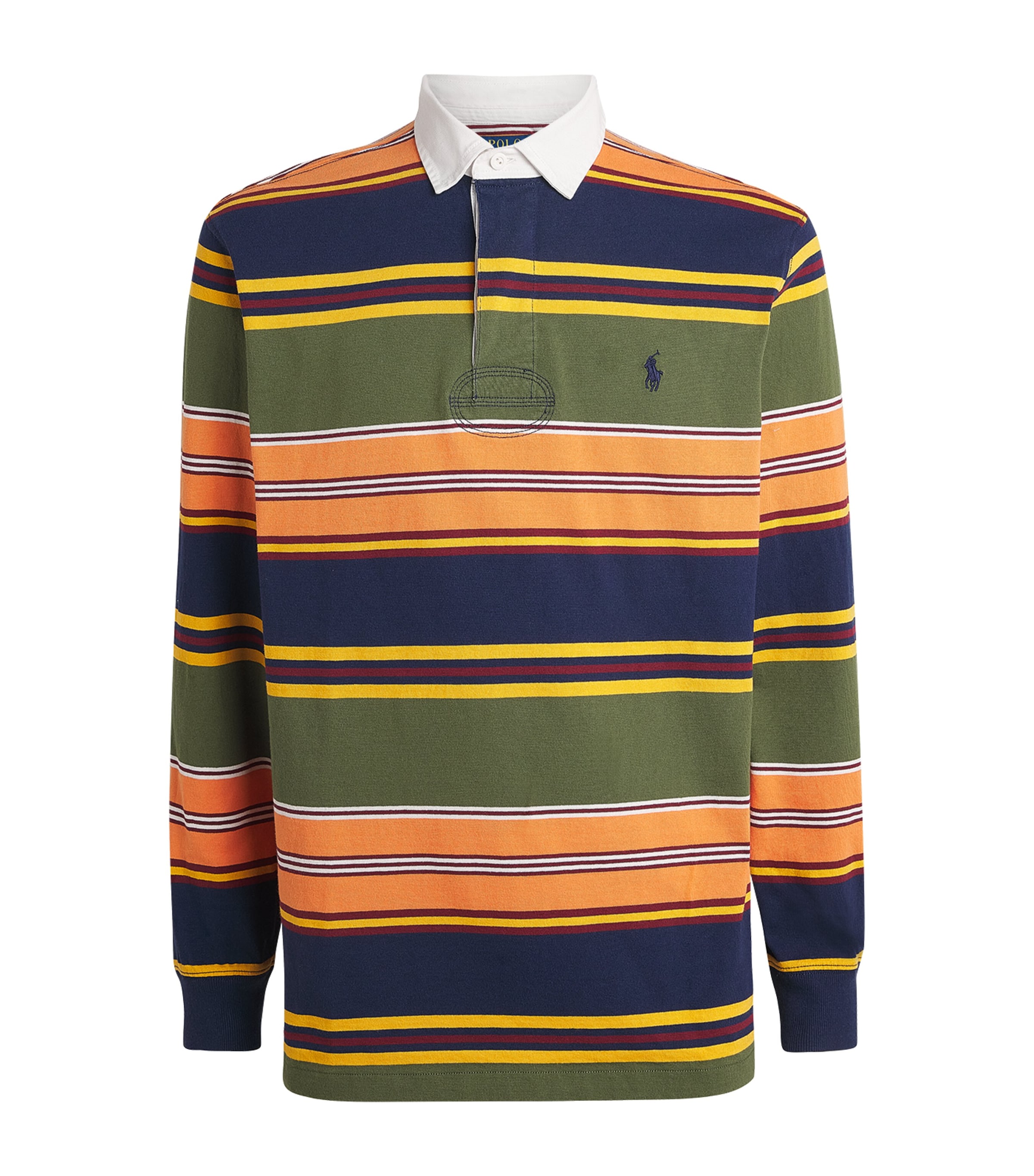 Polo Ralph Lauren Mens Cotton Stripe Rugby Shirt Supply Olive Multi Image 1