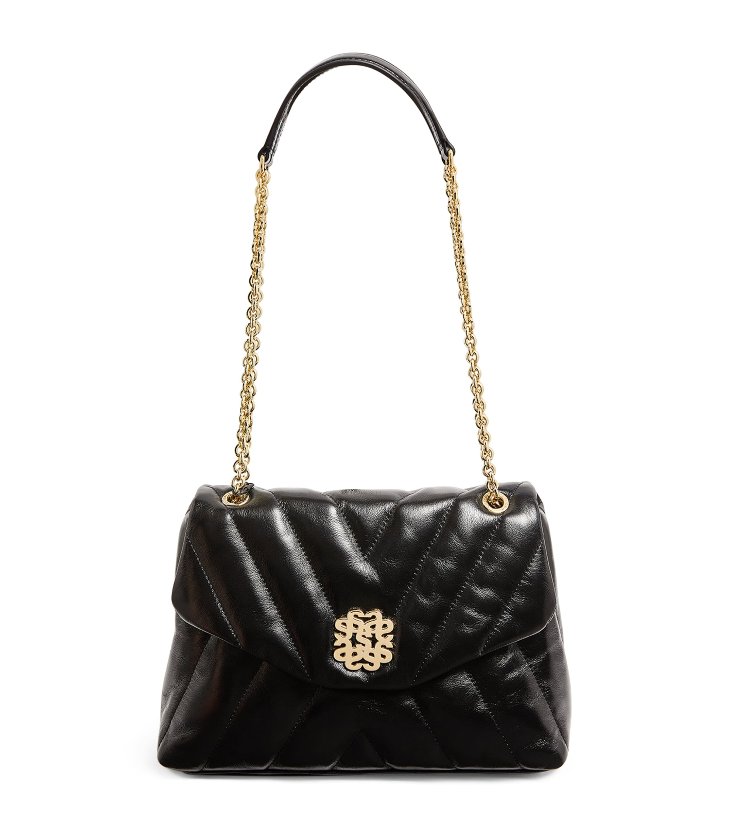 Shop Sandro Leather Quilted Shoulder Bag In Black