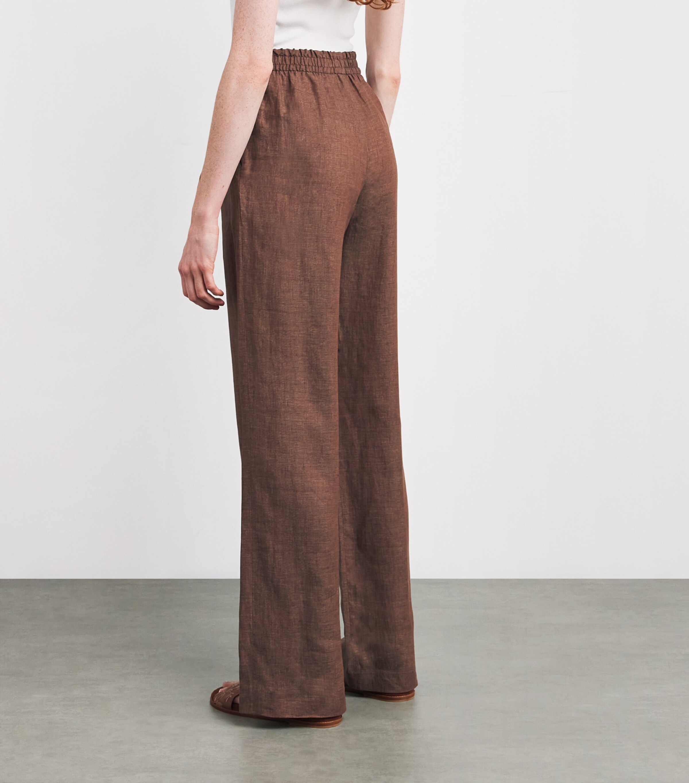 Eleventy Womens x Harrods Linen Elasticated Palazzo Trousers Vicuna Image 4
