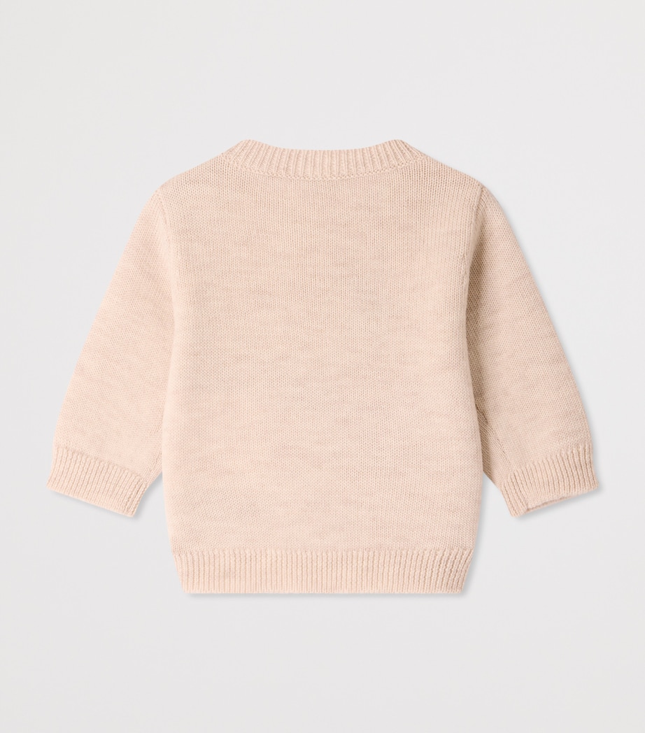 Bonpoint Wool-Cotton Embroidered Sweater (6-12 Months) Beige Image 2