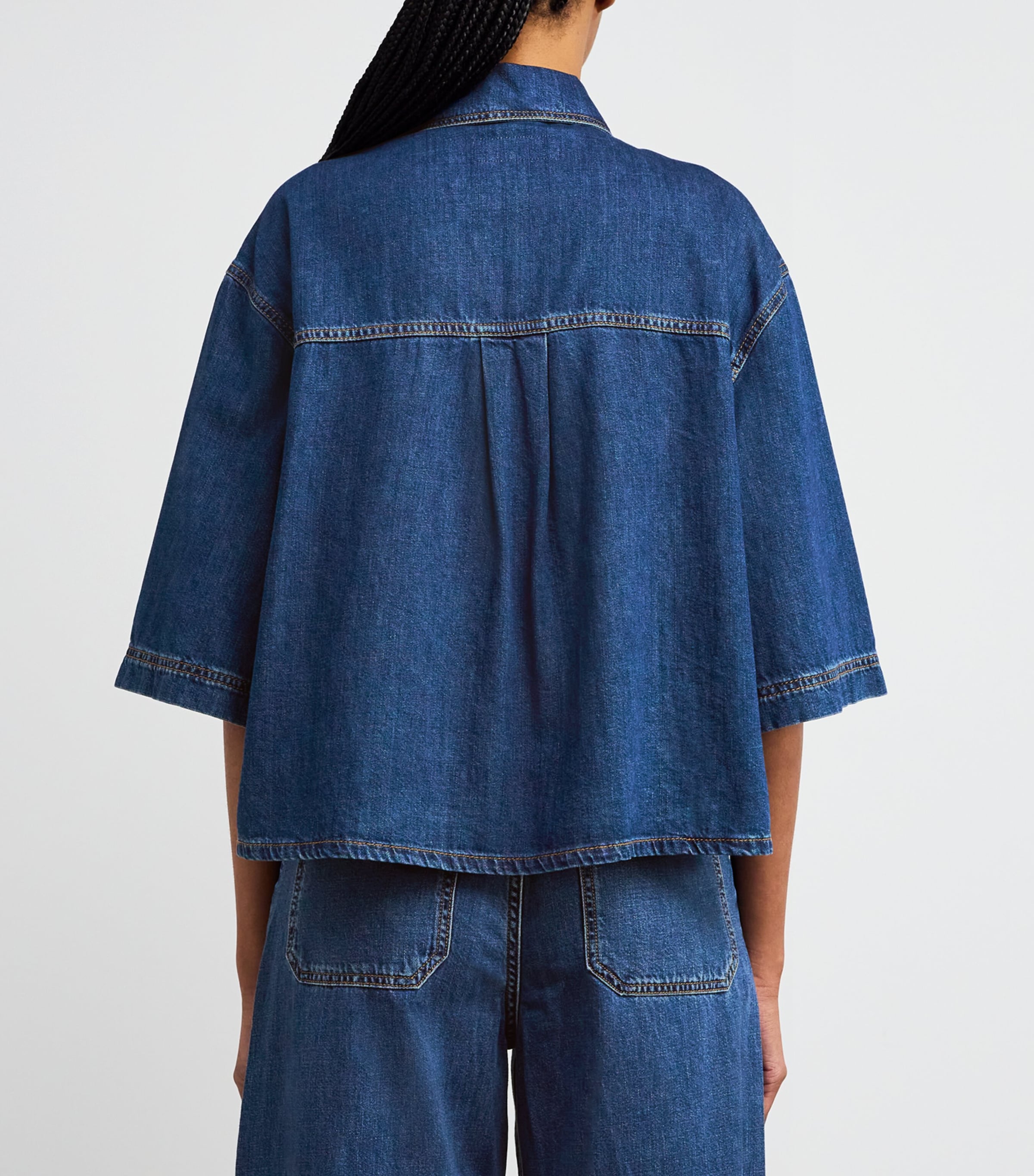 Cropped Denim Shirt NAVY Image 4