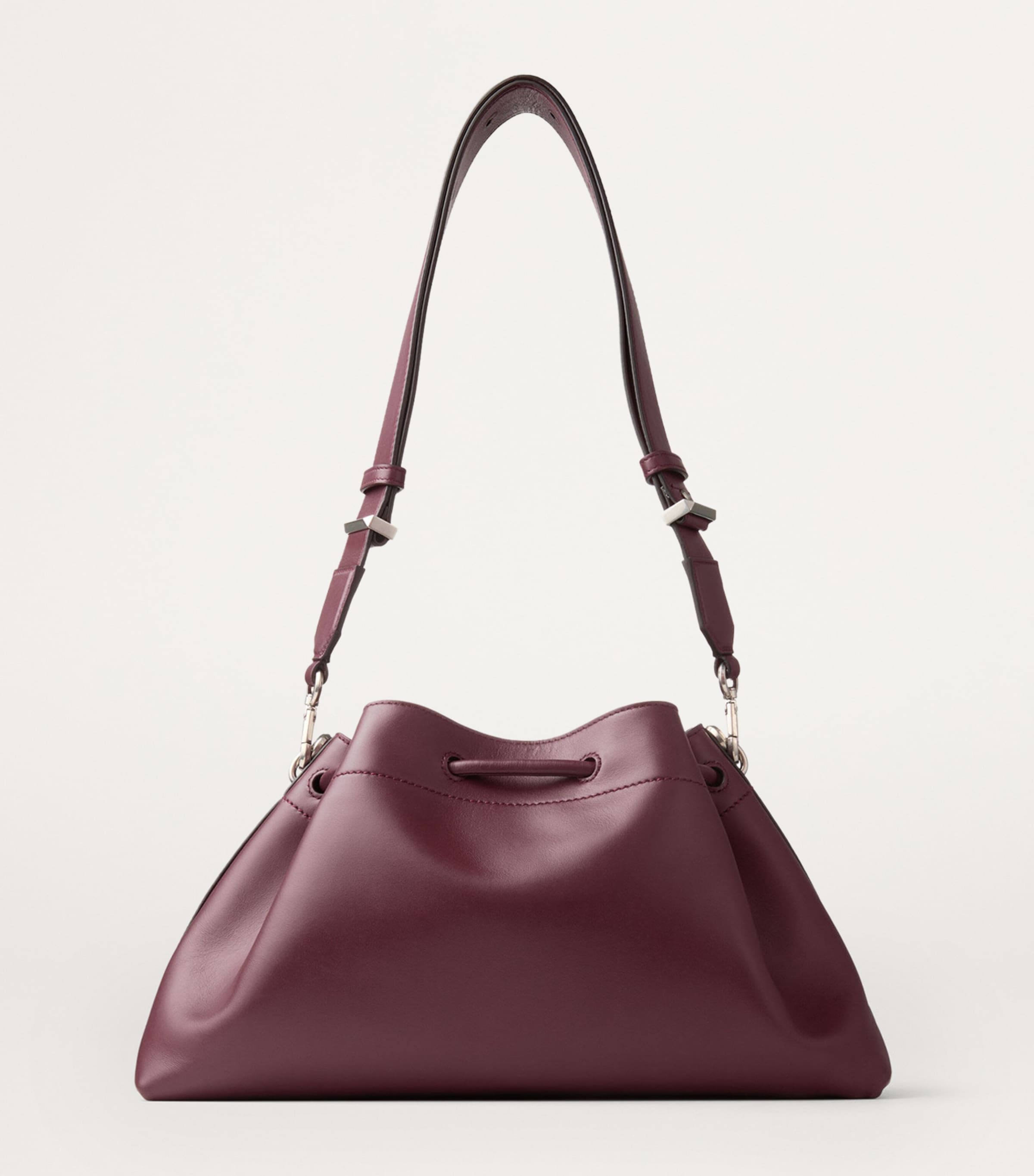 Medium Leather Cinch Bucket Bag GARNET/ANTIQUE SILVE Image 5