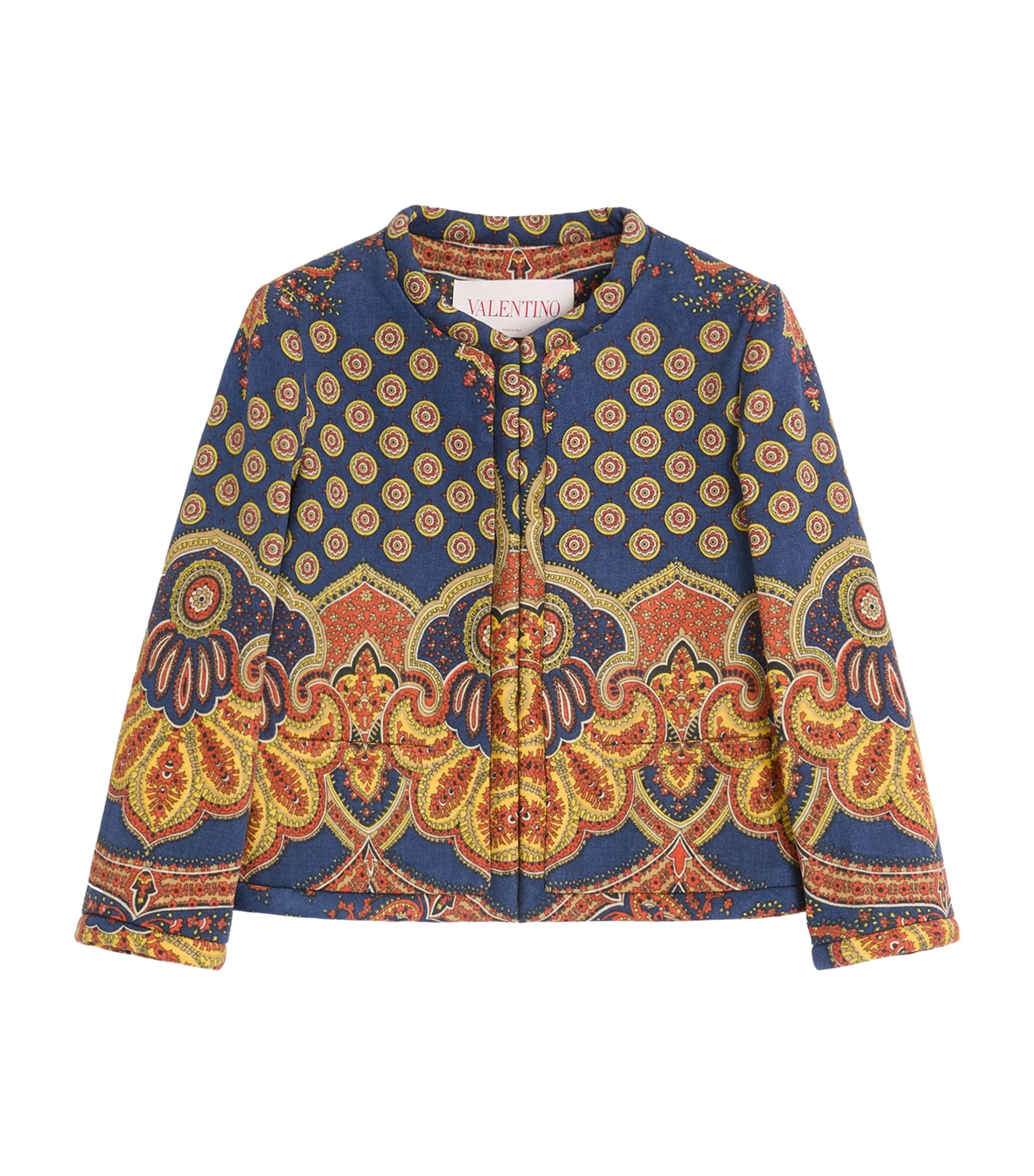 Valentino Womens Indaco Arancio Giallo Paisley-pattern Cropped Cotton Jacket