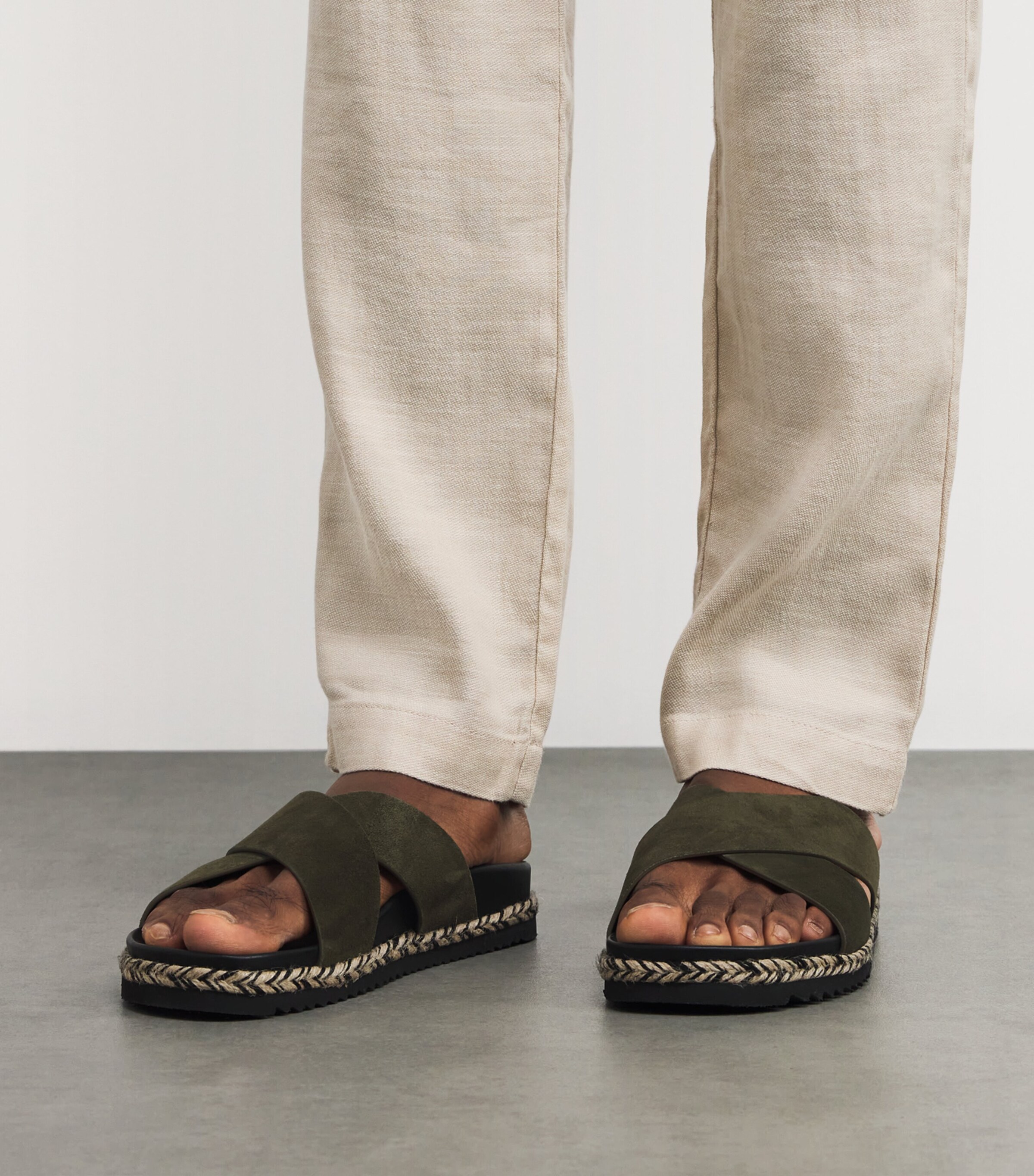 Frescobol Carioca Leather Breno Espadrille Slides Dark Olive Image 2