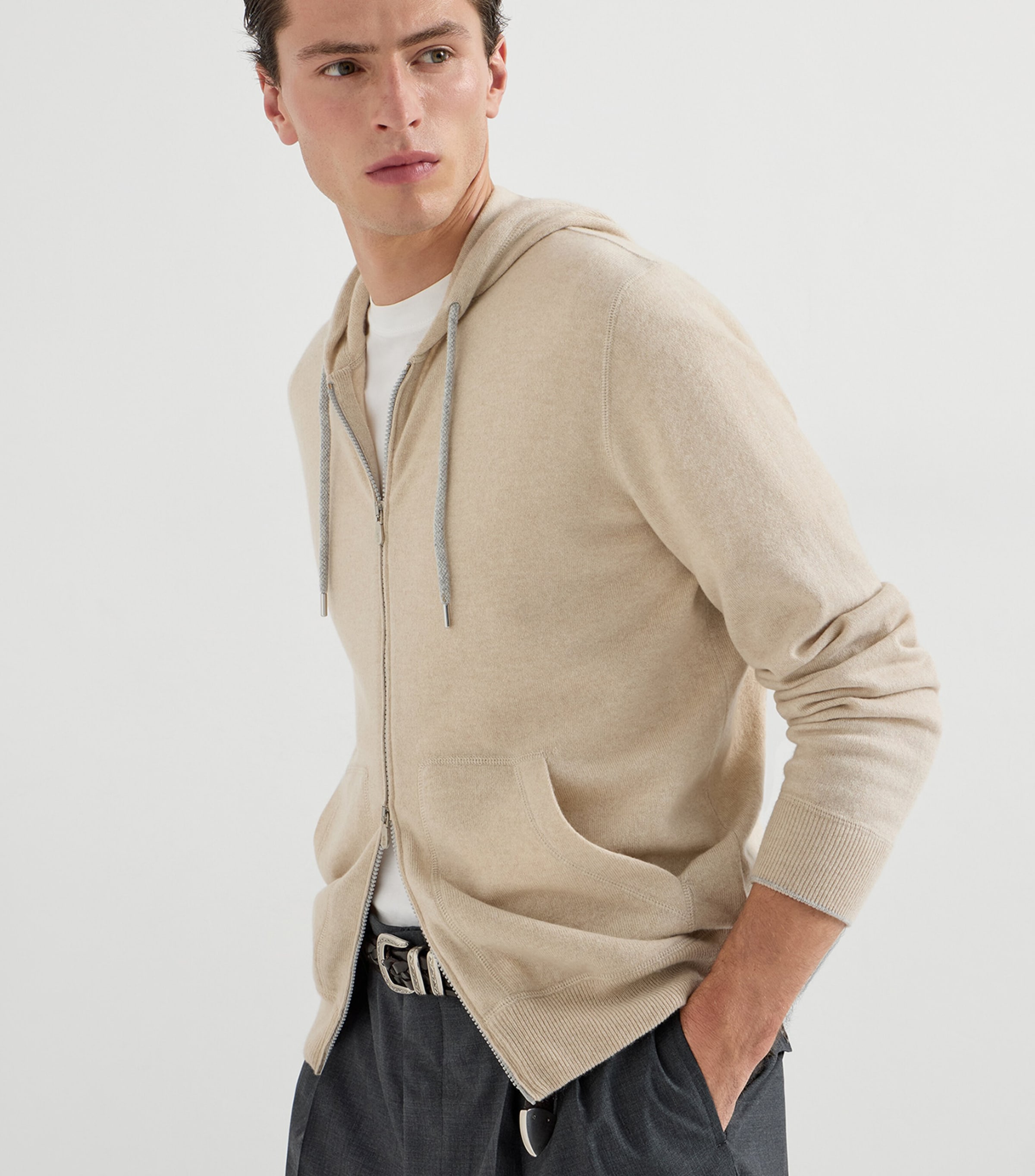 BRUNELLO CUCINELLI フード付きセーター ベージュ Brunello Cucinelli Beige Cashmere Zip-Up Hoodie | Harrods US