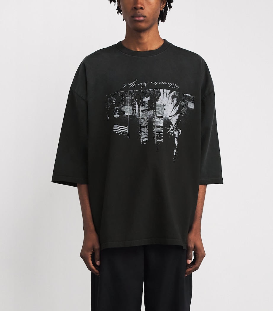 Cotton Welcome to NY T-Shirt BLACK Image 3