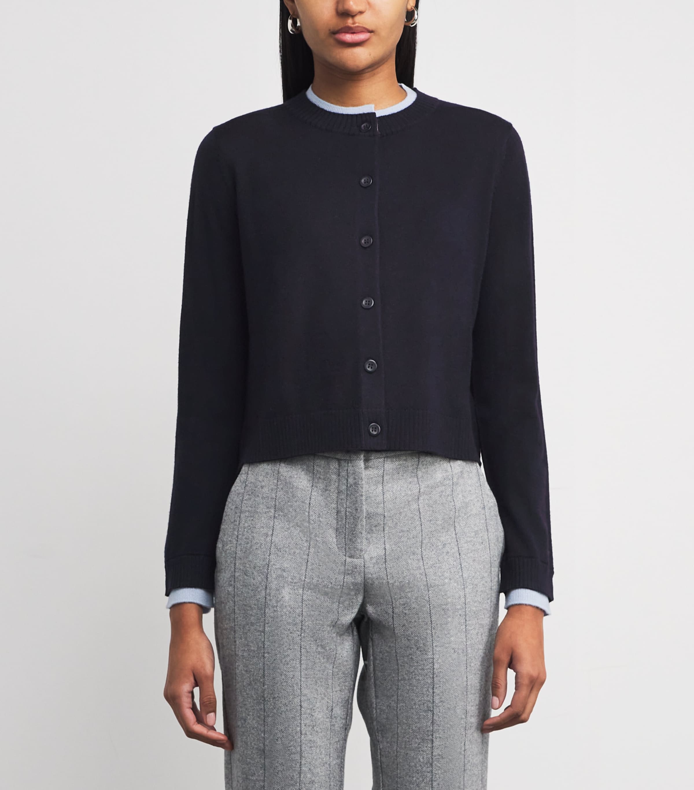 Virgin Wool Double-Layer Cardigan NAVY Image 3