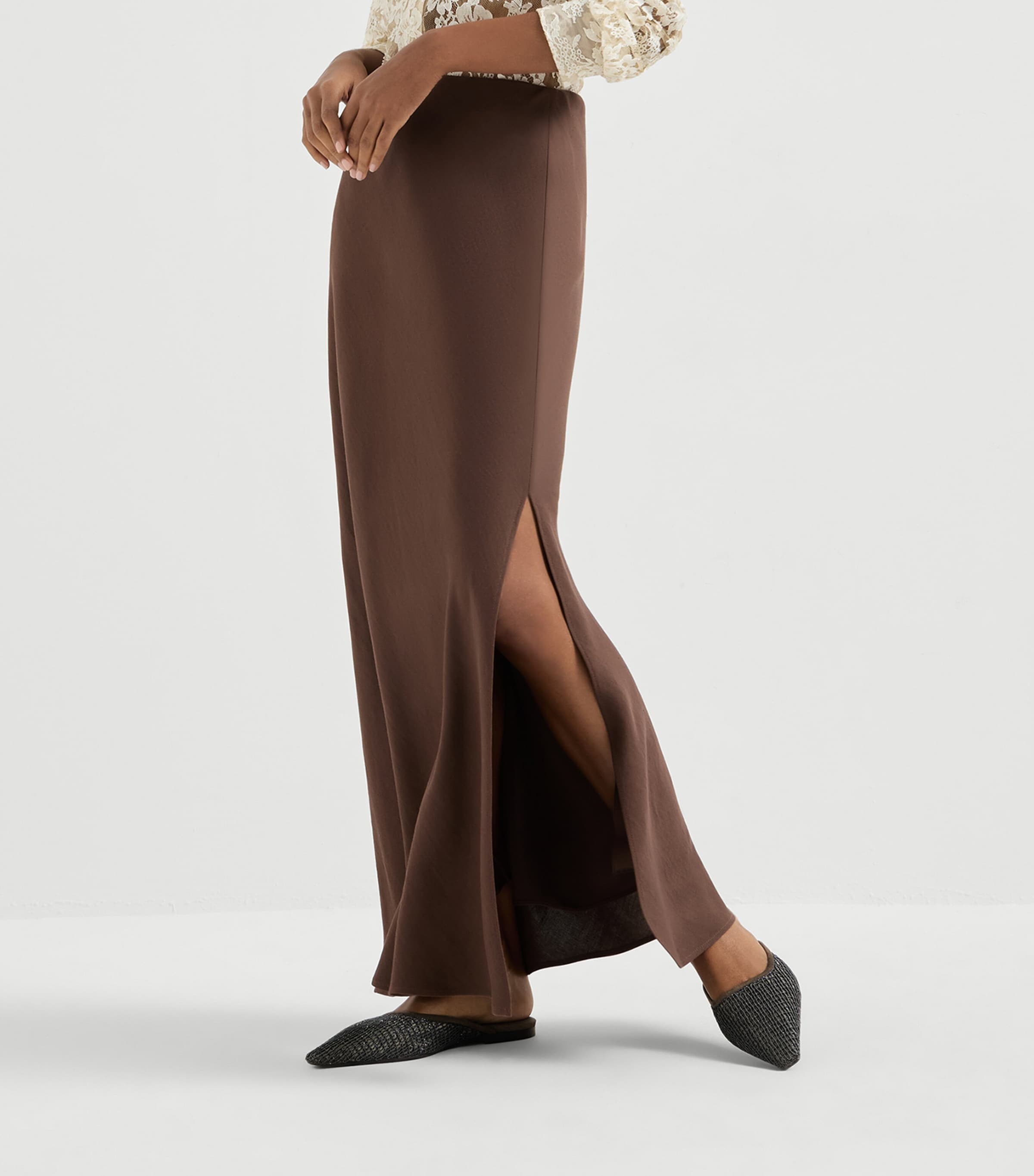 Brunello Cucinelli Womens Twill Maxi Skirt Image 4