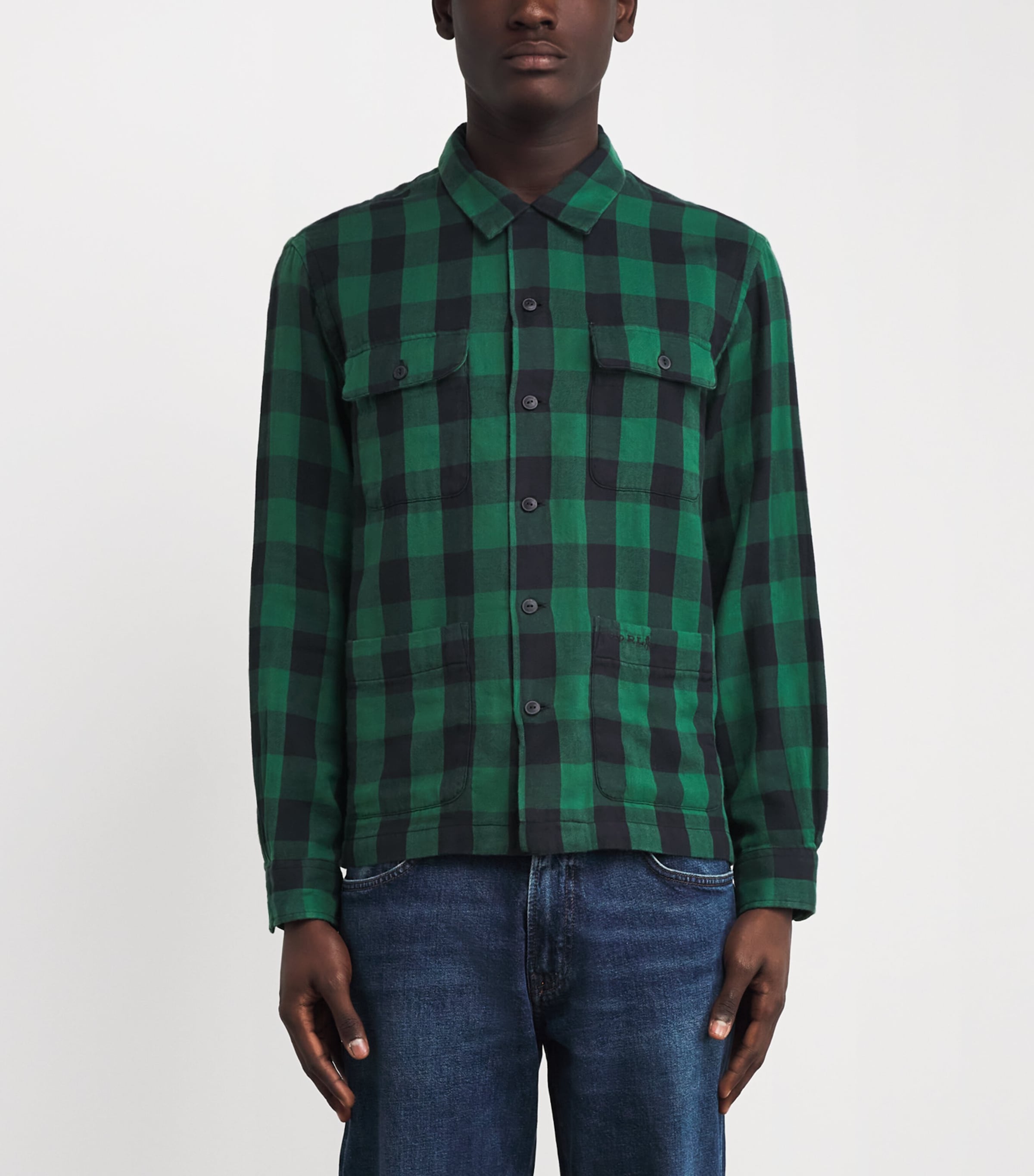 Polo Ralph Lauren Mens Cotton Flannel Check Overshirt Green Image 3