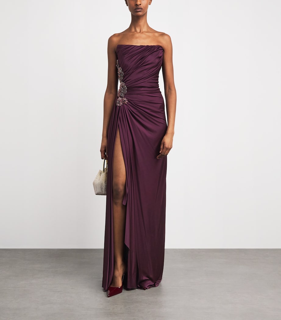 Costarellos Womens Embellished Lorinne Gown Sangria Brnz Crystls Image 2