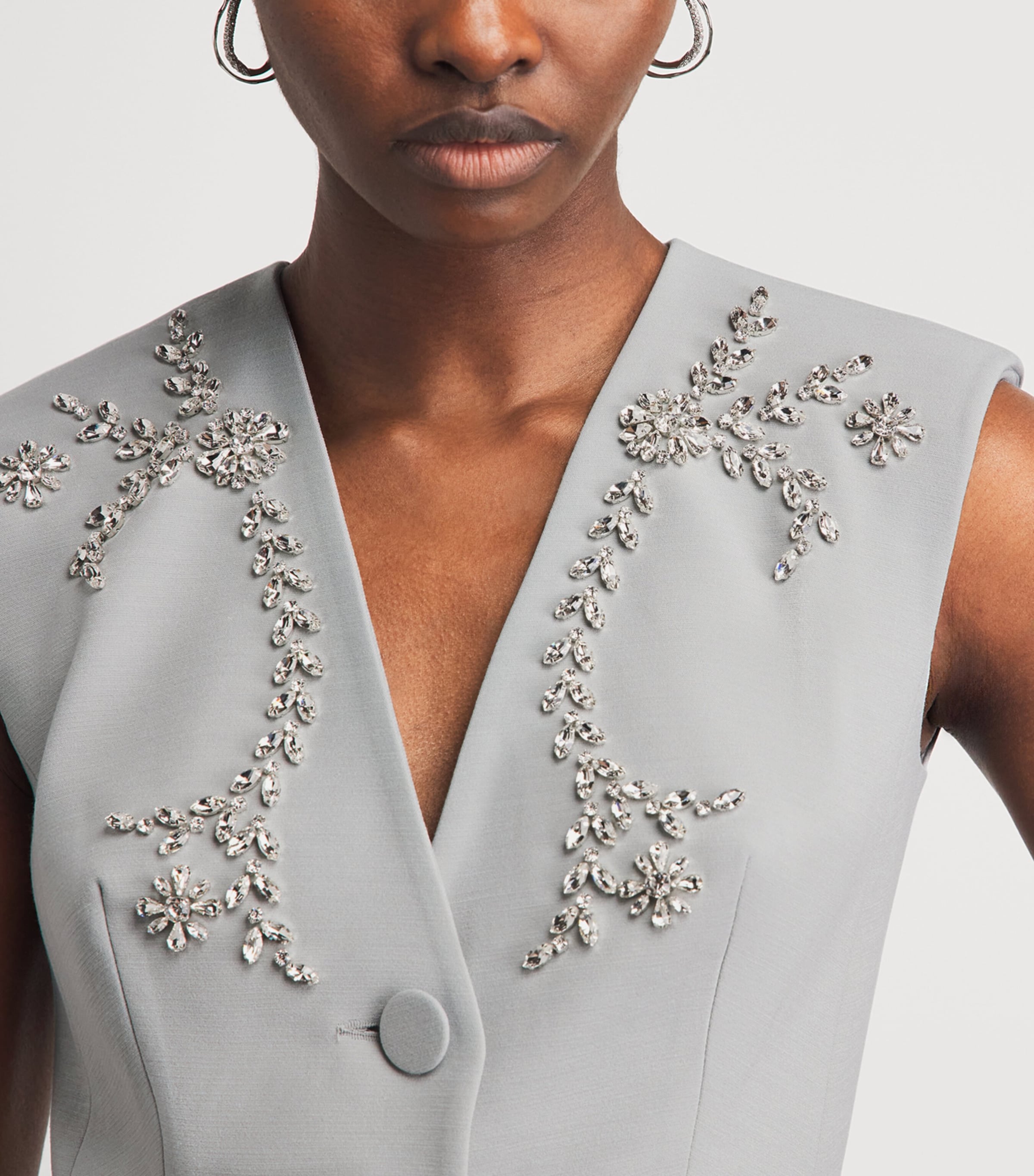 Huishan Zhang Womens Crepe Embellished Sigrid Sleeveless Jacket Grey Image 3